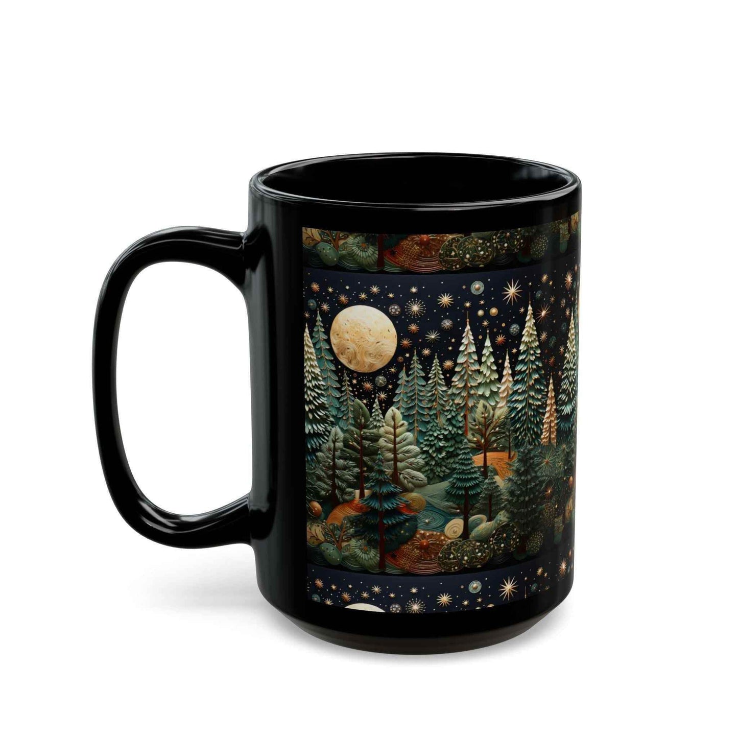 Moon and Stars Coffee Mug - Hand Painted Ceramic Boho Black Latte Cup - timelessbohochic.com