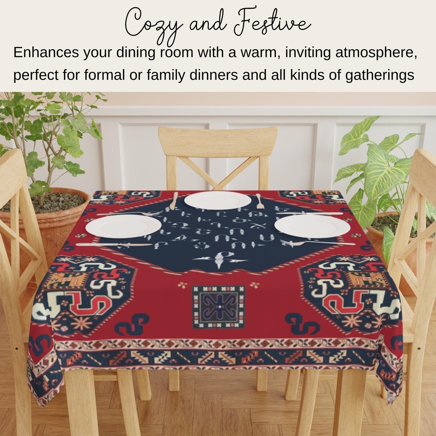 Armenian Tablecloth - Square Stylish Table Cover | Personalized Boho Linen Gift