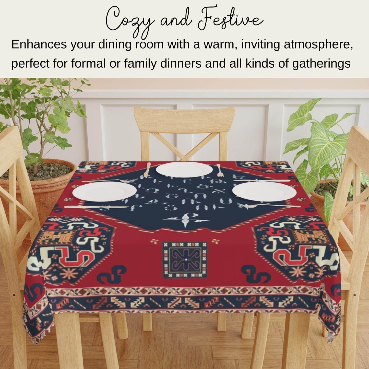 Armenian Tablecloth - Square Stylish Table Cover | Personalized Boho Linen Gift - timelessbohochic.com
