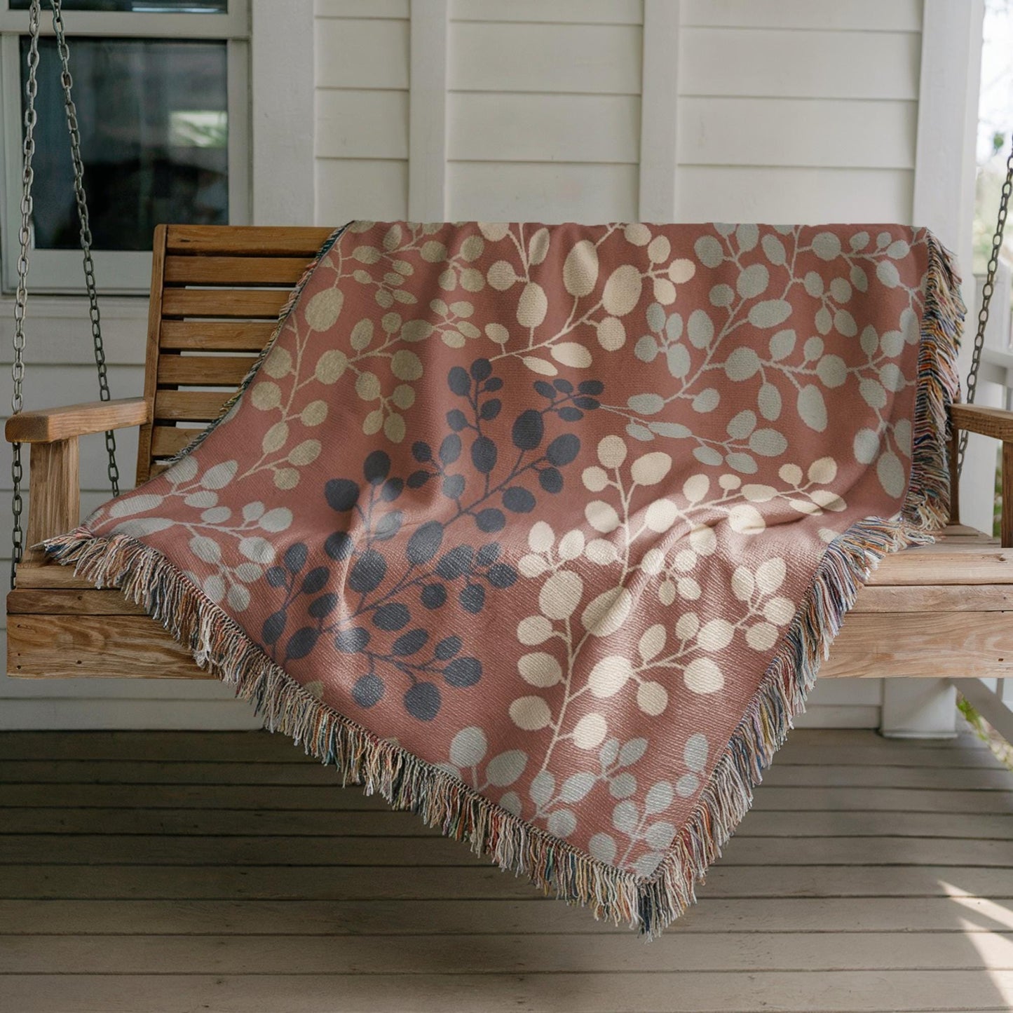 Woven Tapestry - Japanese Style Floral Textile Wall Hanging with Fringed Edges