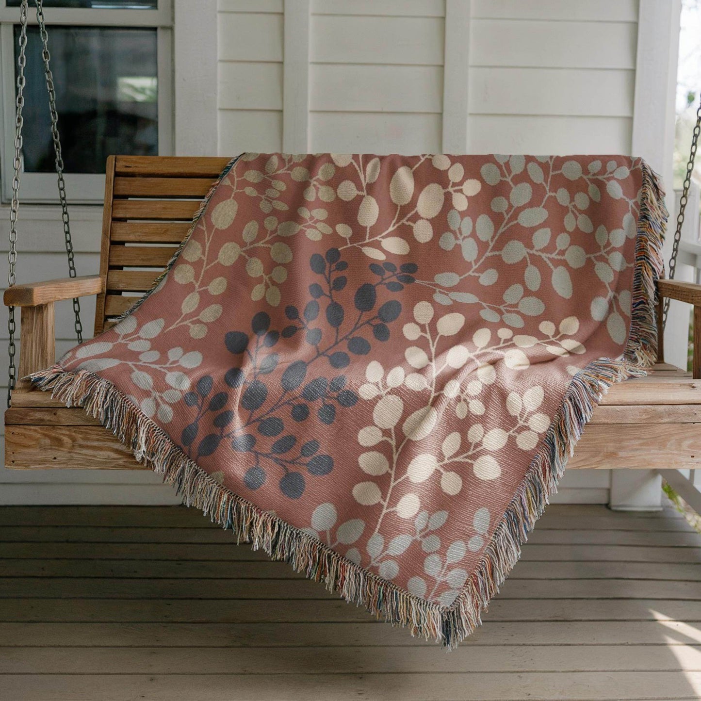 Woven Japanese Floral Tapestry - Japanese Style Textile Wall Hanging with Fringed Edges - timelessbohochic.com