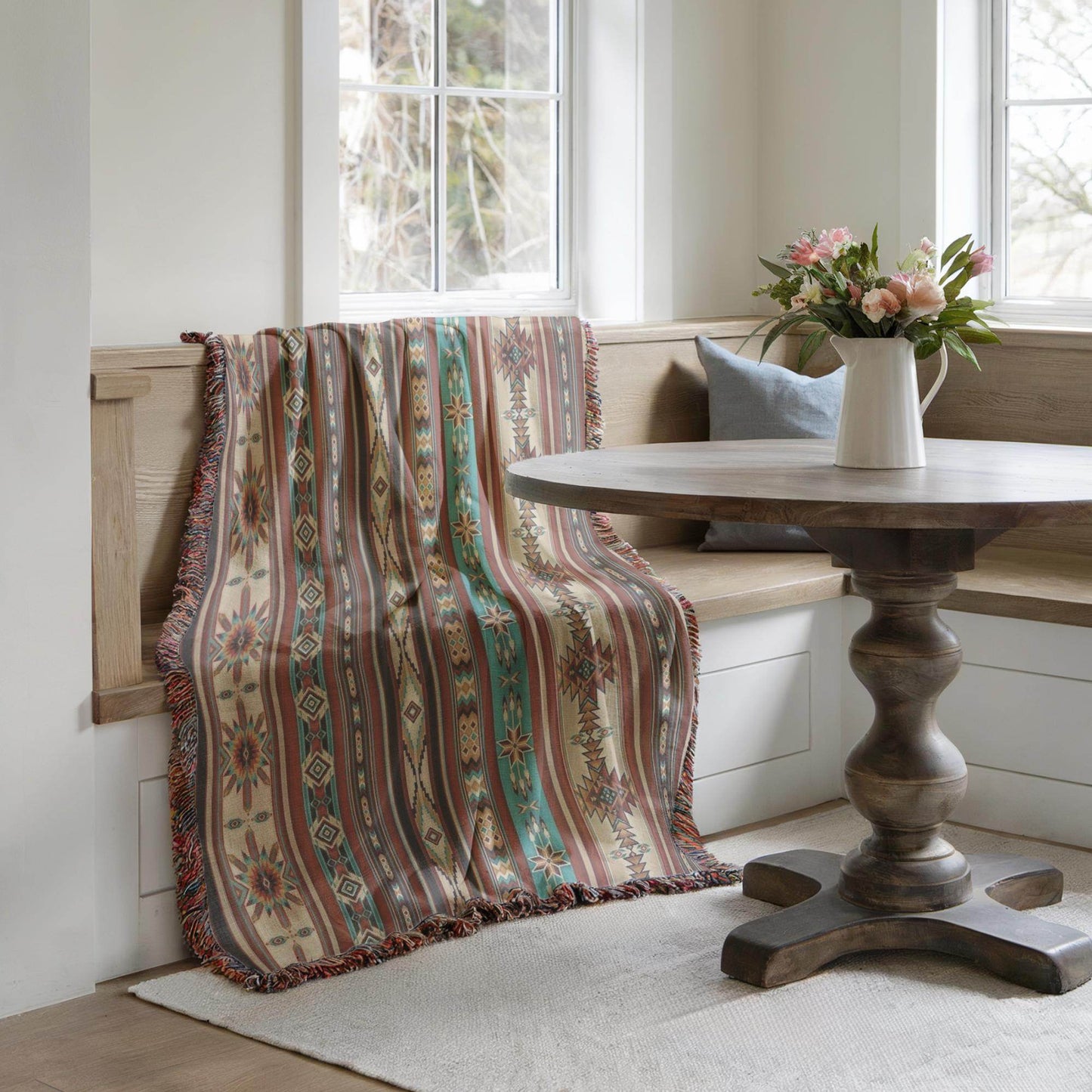Native American Navajo Pattern Blanket - Colorful Fringed Throw - timelessbohochic.com