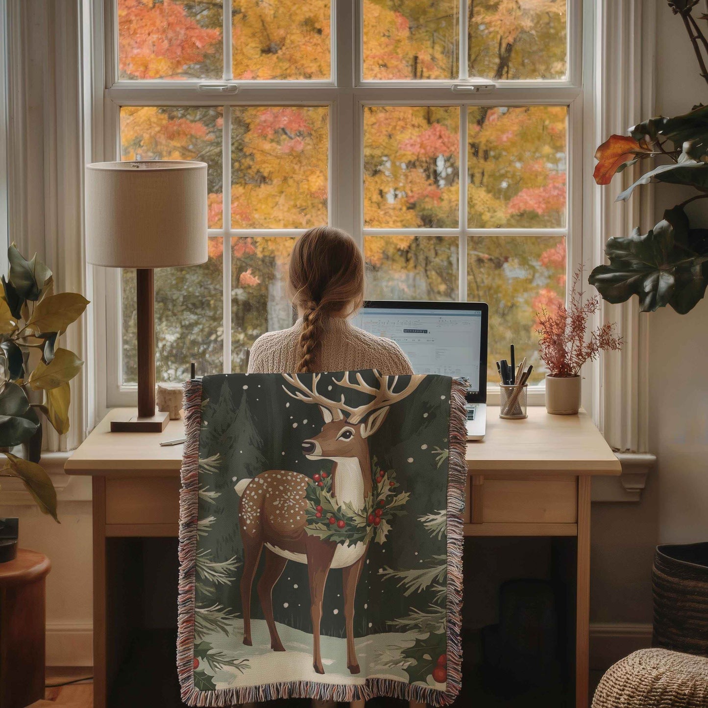 Reindeer Wall Hanging - Large Forest Animal Tapestry | Cozy Cotton Holiday Decor - timelessbohochic.com