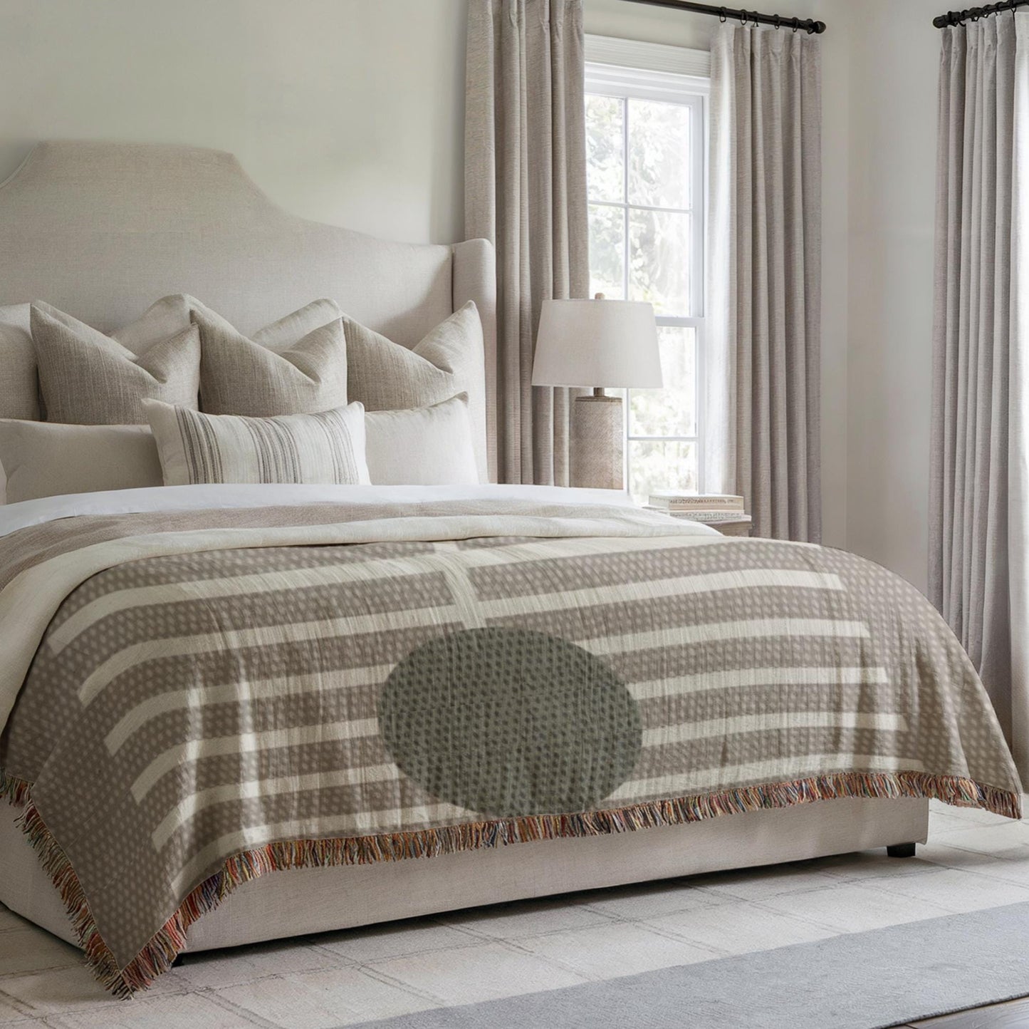 Olive Green Woven Throw - Cozy Blanket With Geometric Lines, Warm Cotton