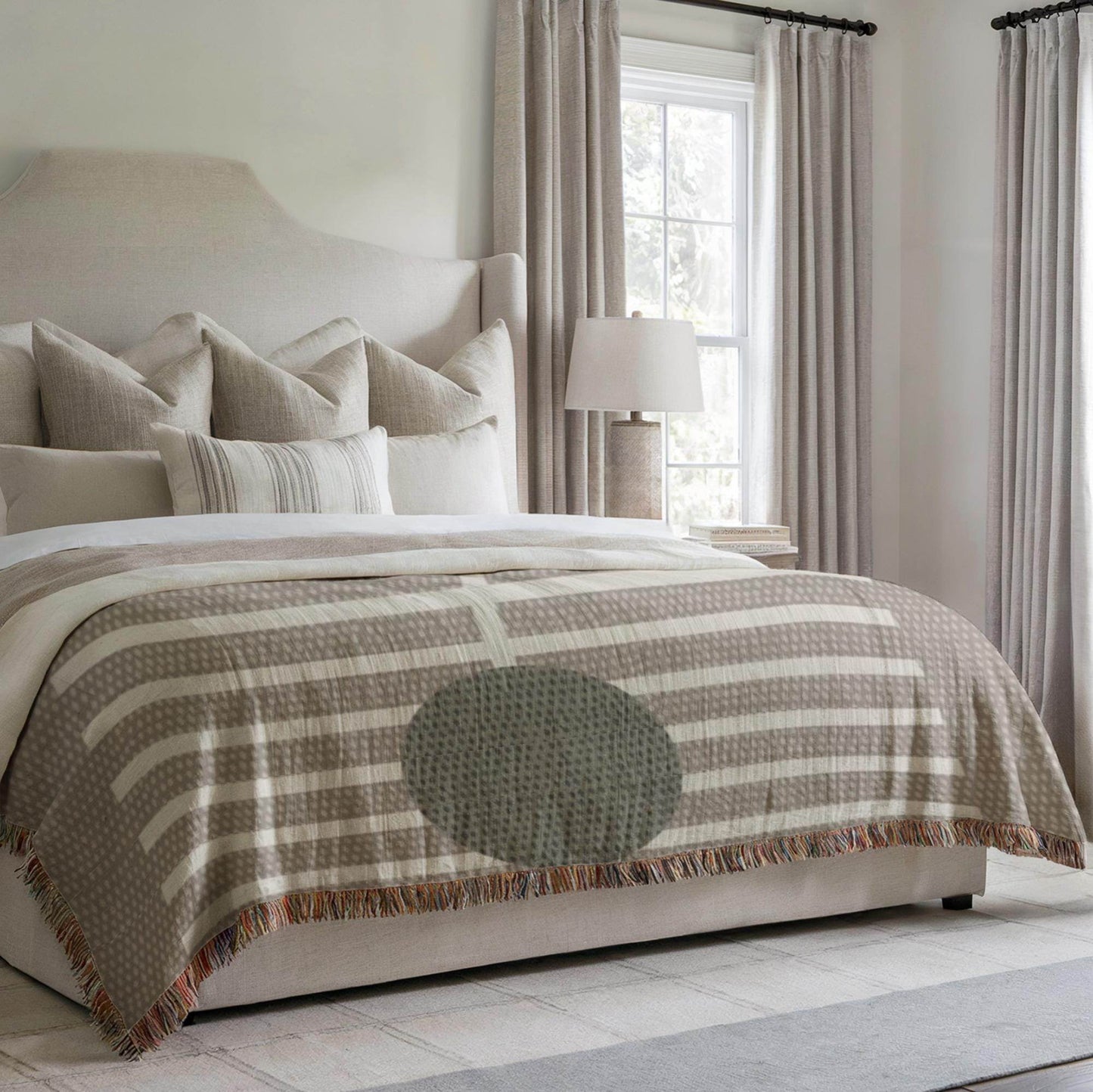 Olive Green Woven Throw Blanket - Cozy Cotton Blanket with Geometric Lines - timelessbohochic.com