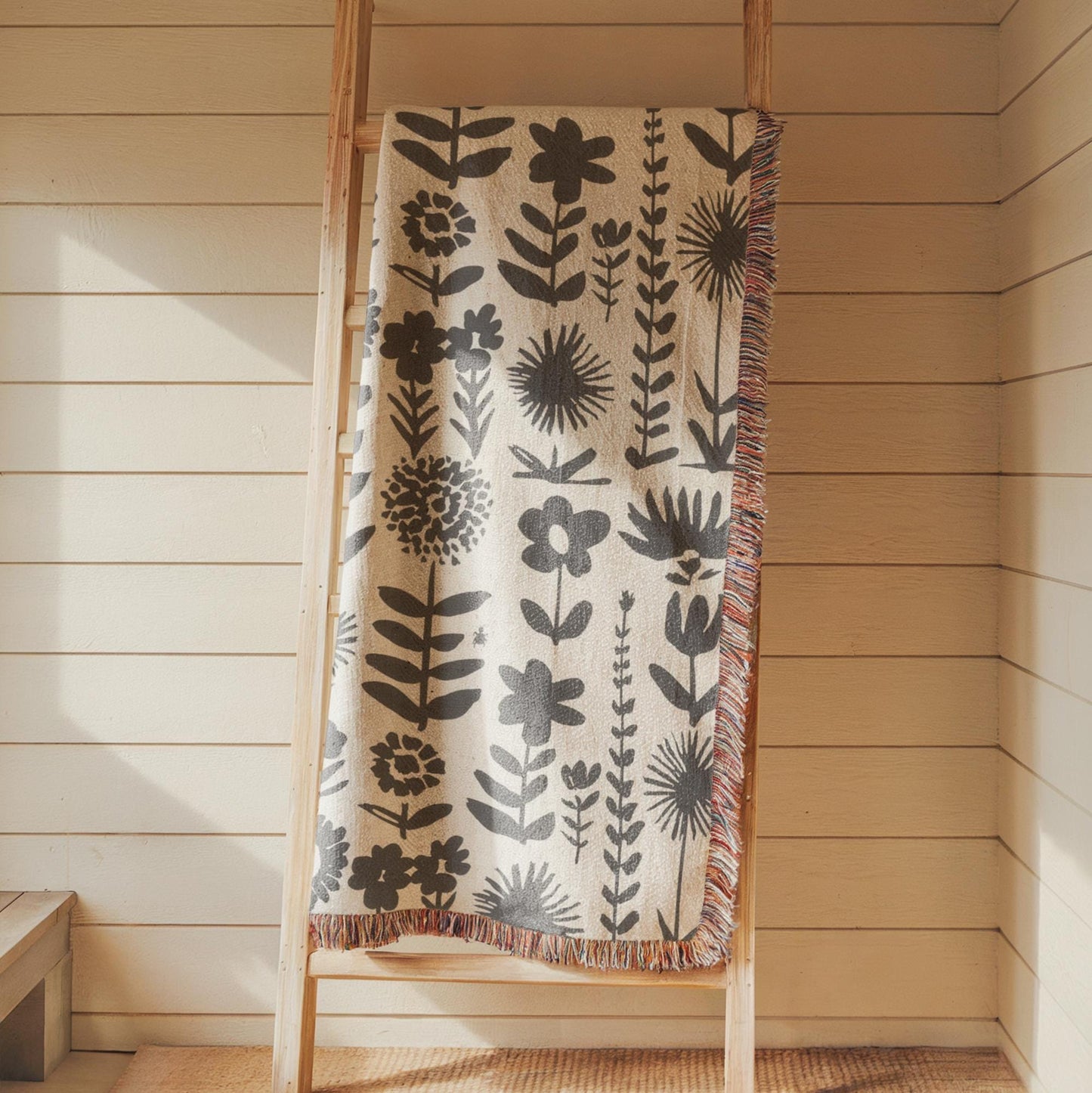 Wildflowers Meadow Throw - Cozy Cotton Blanket With Botanical Print & Colorful Fringed Edges
