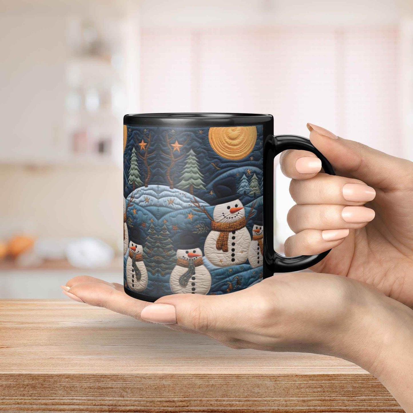 Celestial Black Mug – 11oz Winter Coffee Cup | Black Ceramic, Microwave Safe - timelessbohochic.com