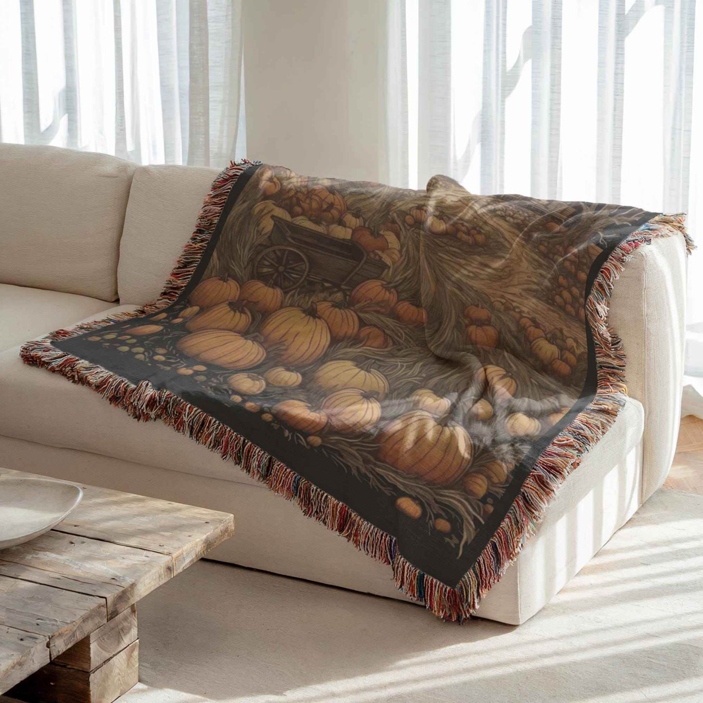Autumn Cozy Cotton Throw – Soft Pumpkin Patch Blanket | Rustic Fall Decor - timelessbohochic.com