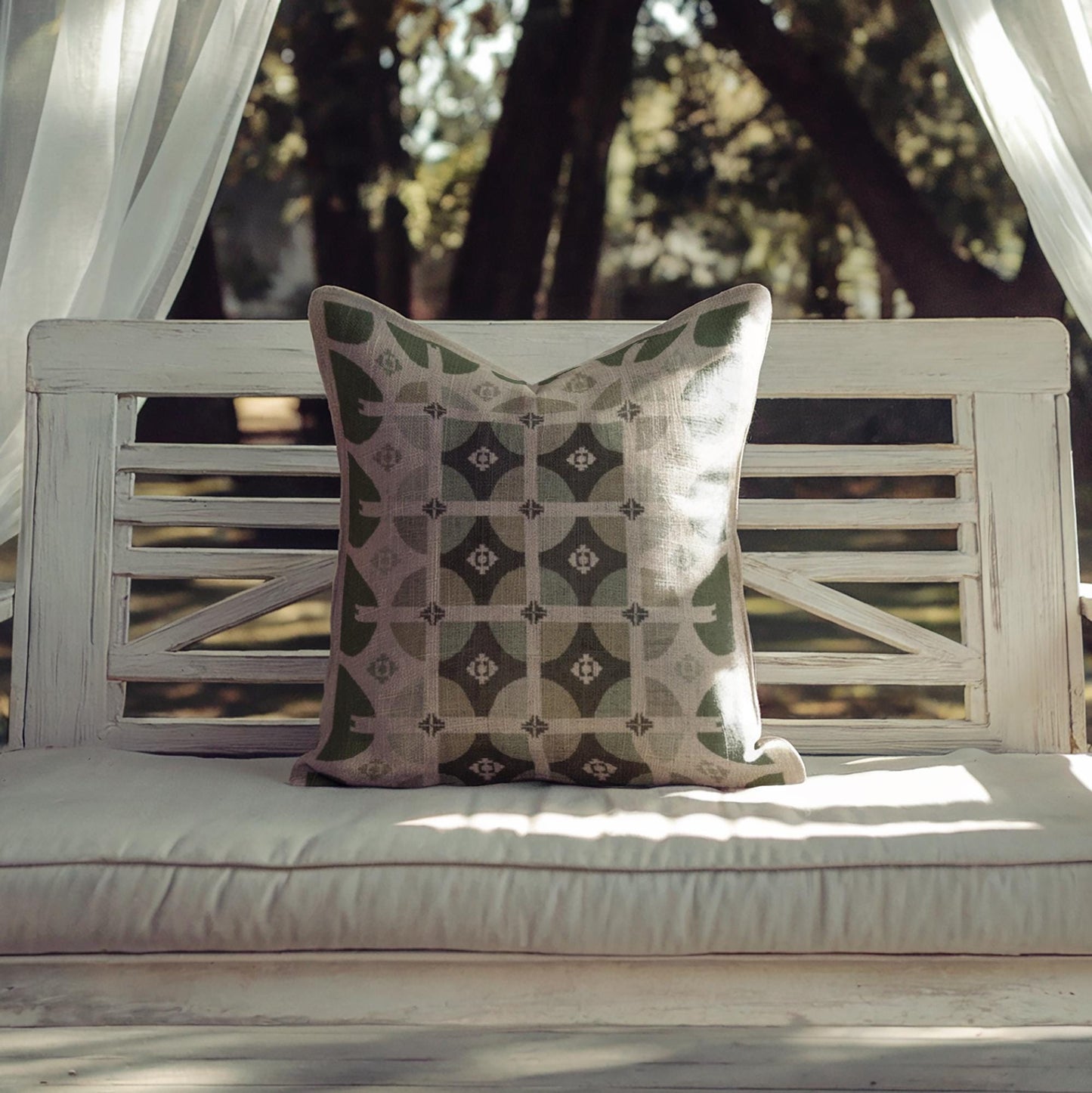 Modern Woven Pillow | Square Throw Pillow With Green Beige Design - Stylish Home Decor