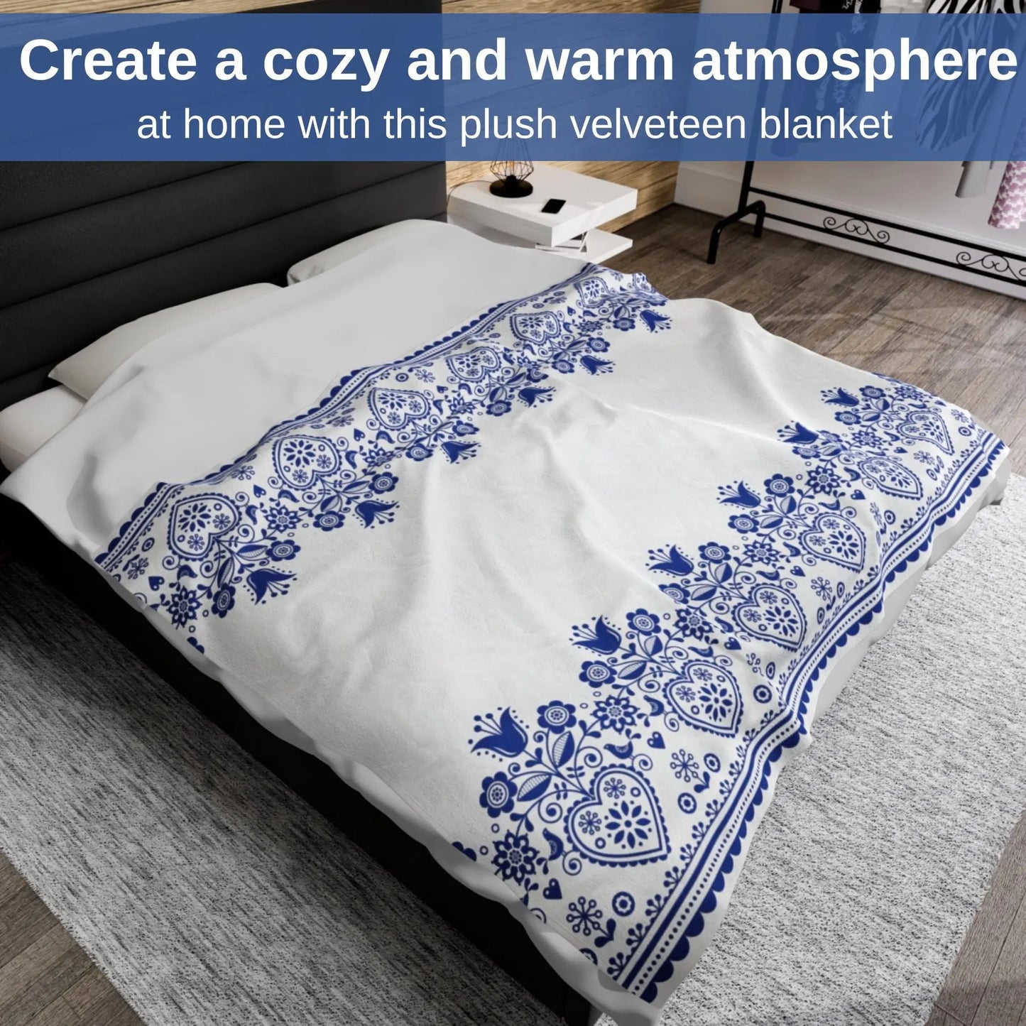 Soft Plush Blanket – Cozy Floral Sofa Throw with Blue Tulip Pattern | Scandi Home Decor