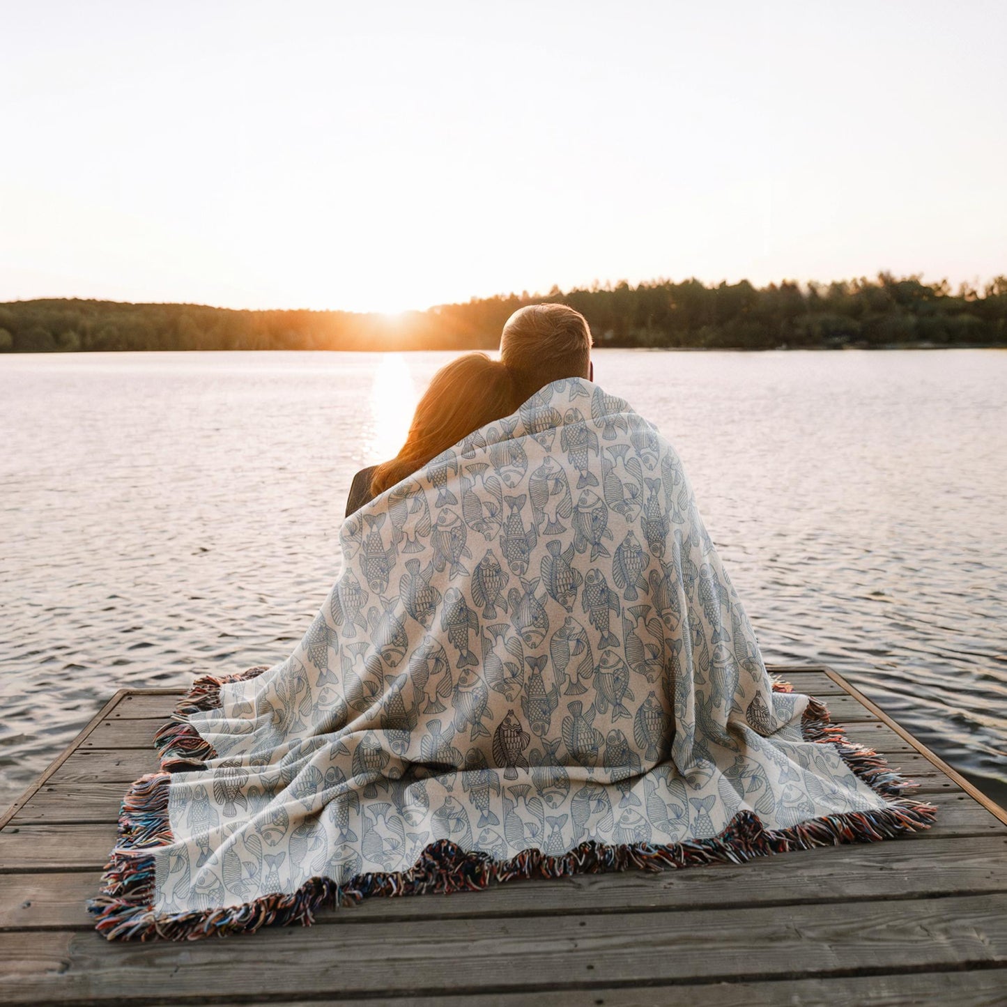 Patio Woven Blanket – Blue Fish Nautical Throw Cover | Coastal Home Decor