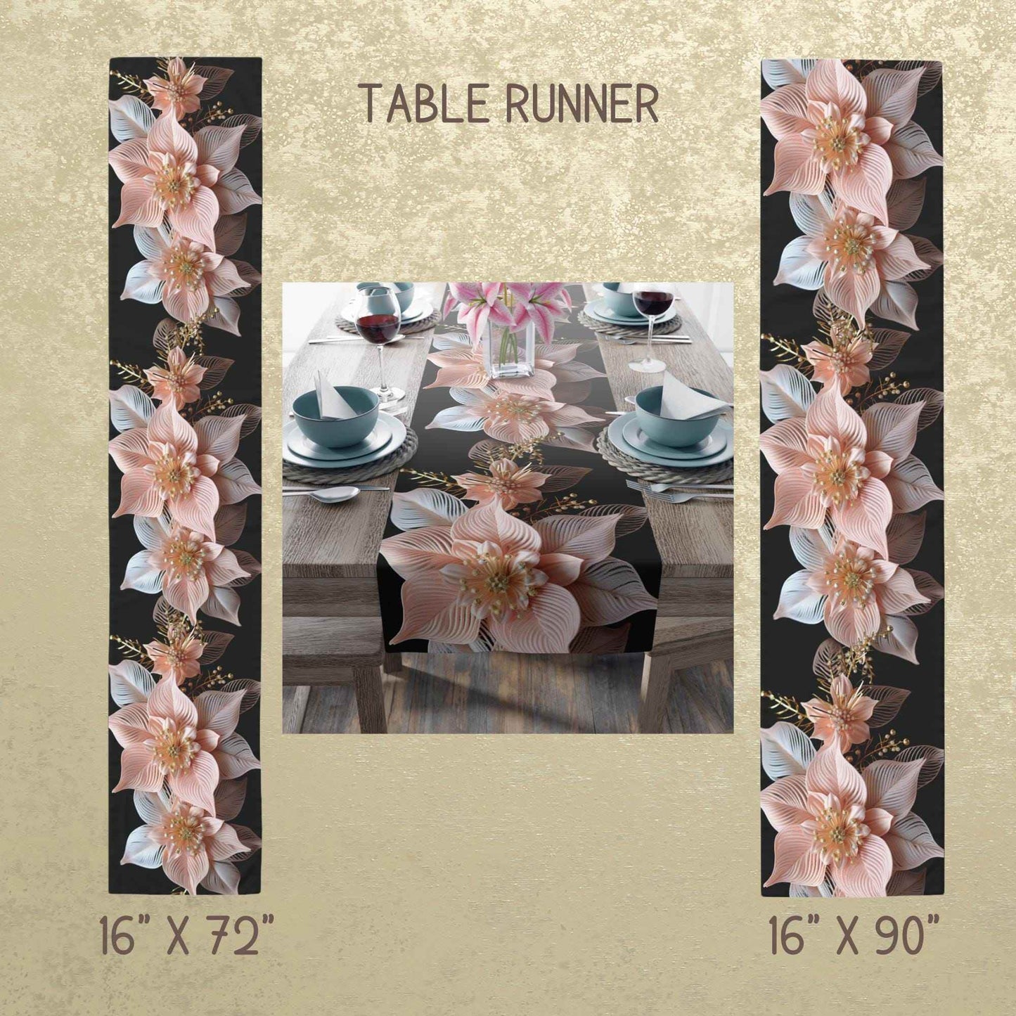 Poinsettia Table Runner | Christmas Table Decor - Soft Fabric Runner & Festive Accent - timelessbohochic.com