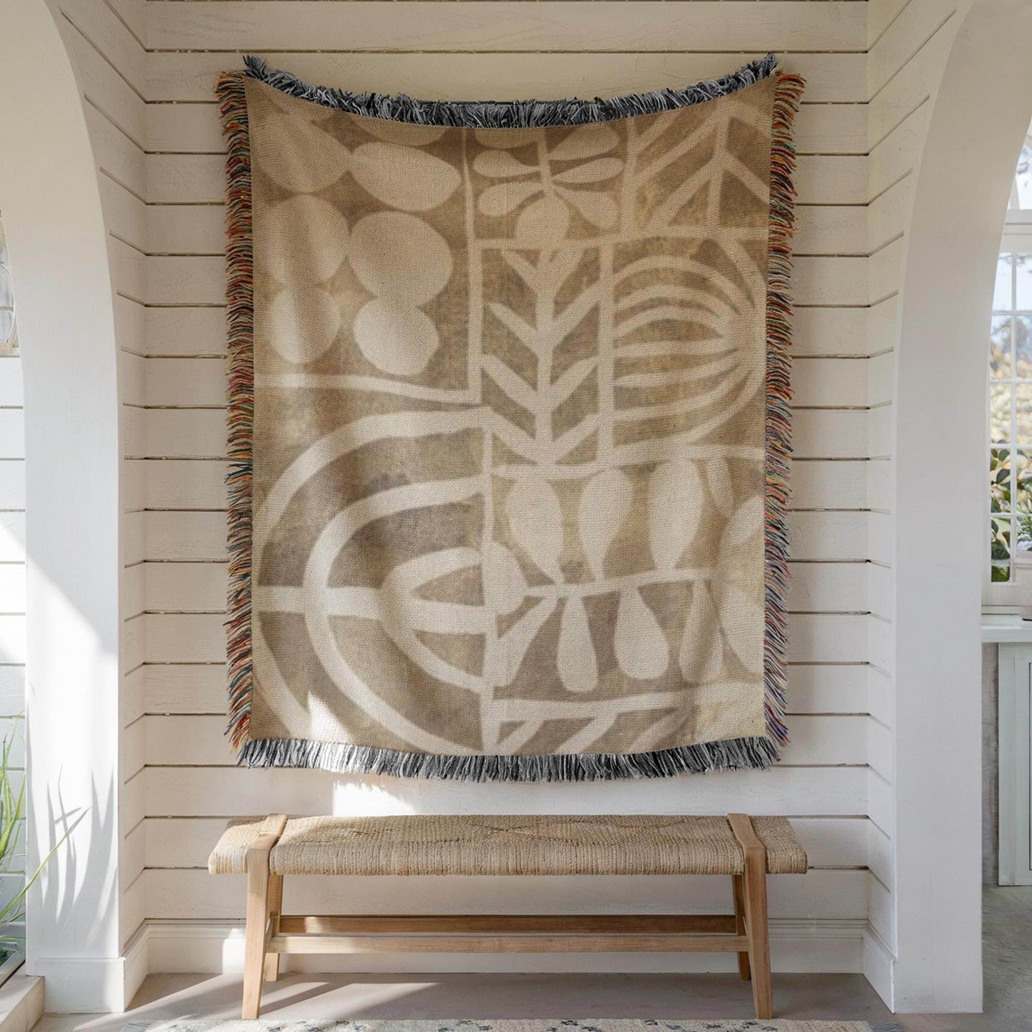 Boho Woven Blanket - Minimalist Throw with Modern Pattern and Fringed Edges for Stylish Home Decor - timelessbohochic.com