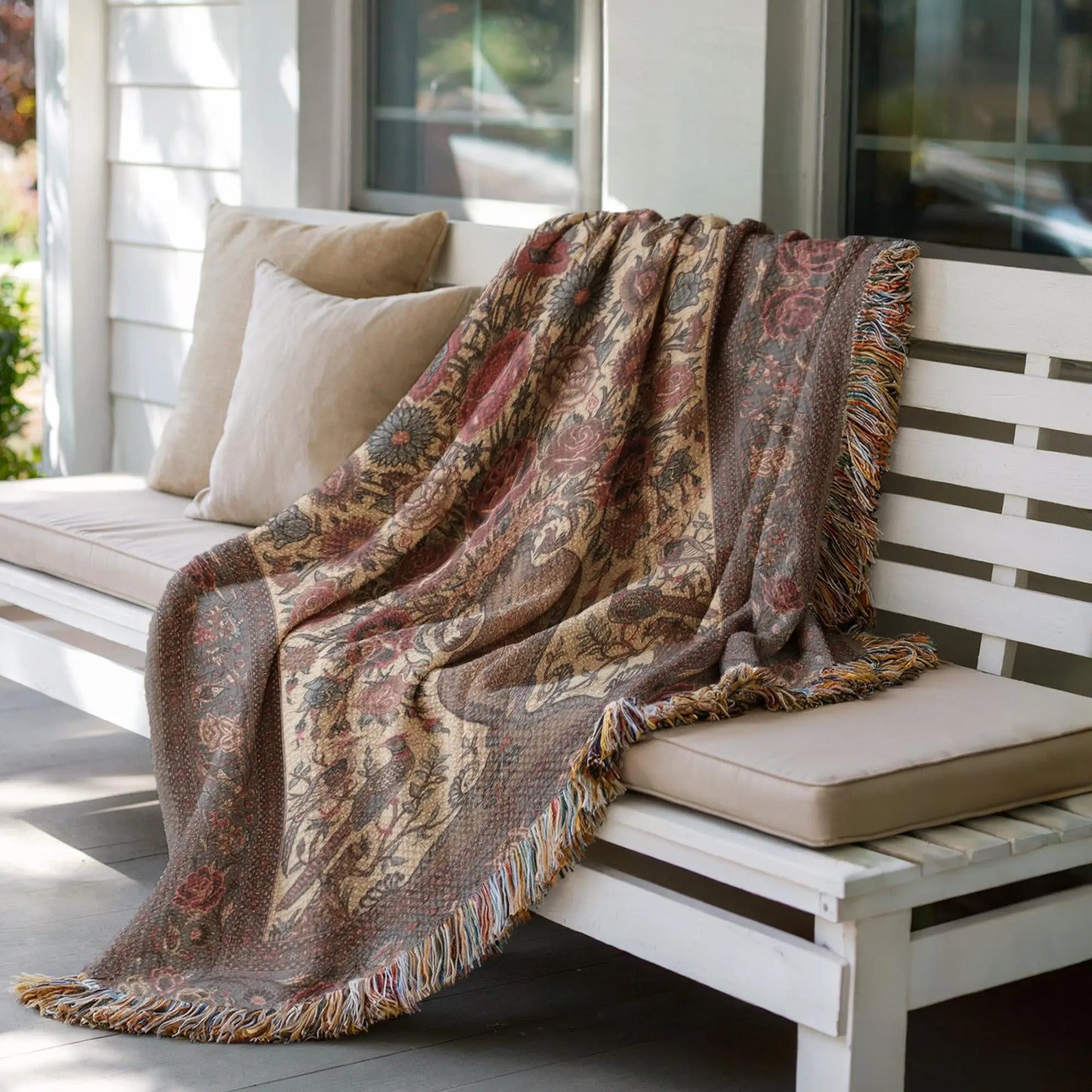 Persian Vase Woven Wall - Cotton Throw Blanket With Colorful Fringed Edges