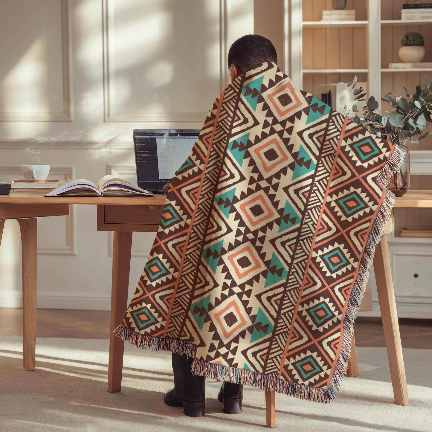 Tribal Throw Blanket – Navajo Blanket Woven Tapestry With Geometric Pattern - timelessbohochic.com