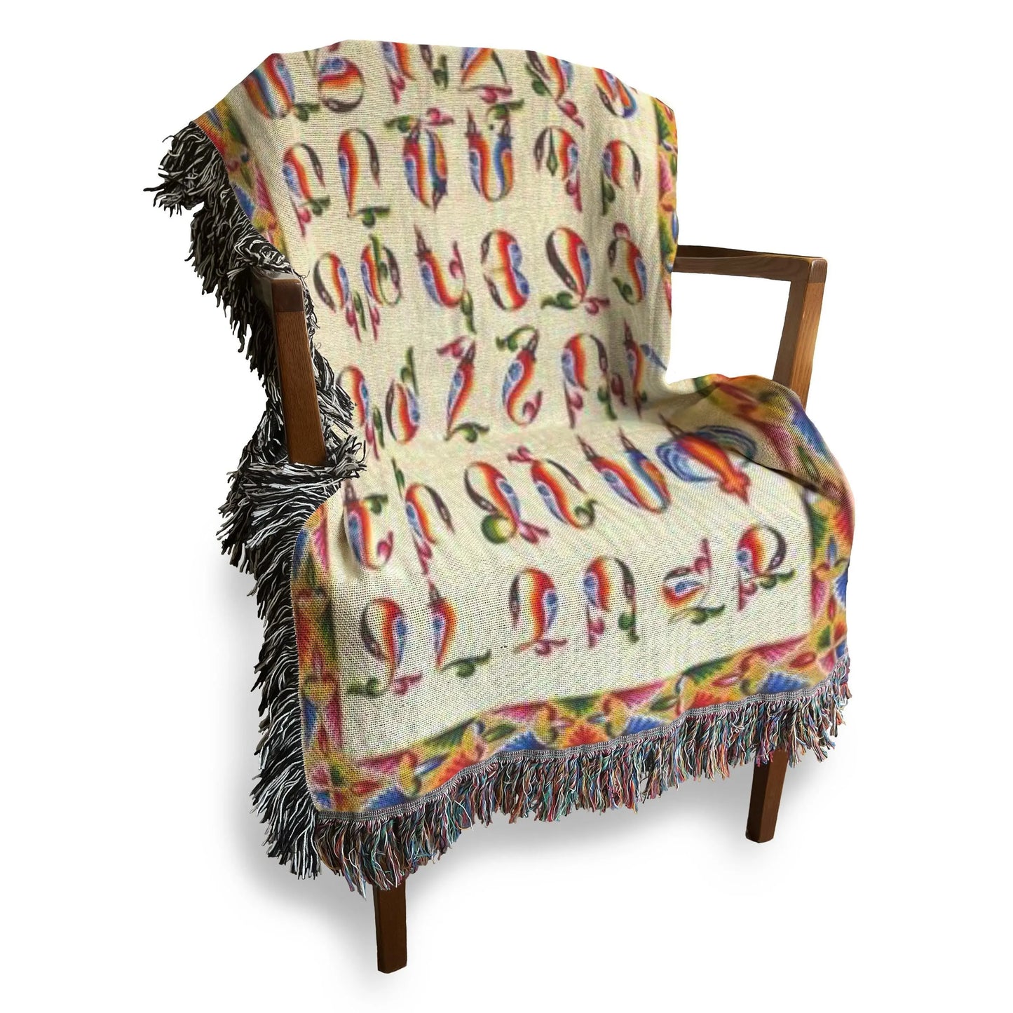 Armenian Alphabet Blanket | Woven Cotton Bedspread - Colorful Couch Throw, Eco Friendly Throw