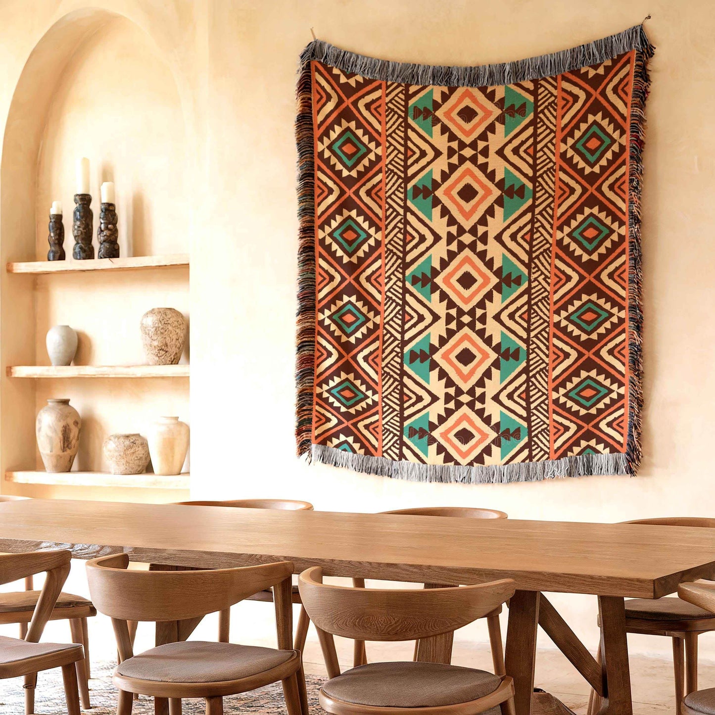 Tribal Throw Blanket – Navajo Blanket Woven Tapestry With Geometric Pattern - timelessbohochic.com