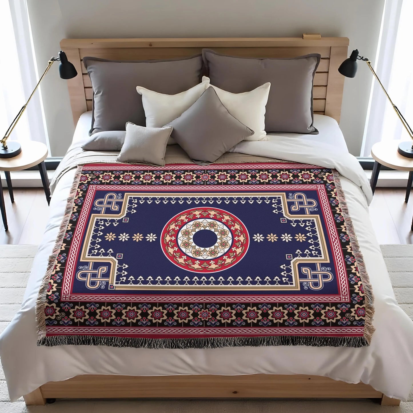 Woven Kilim Throw - Persian Rug Throw With Colorful Fringed Edge Blanket