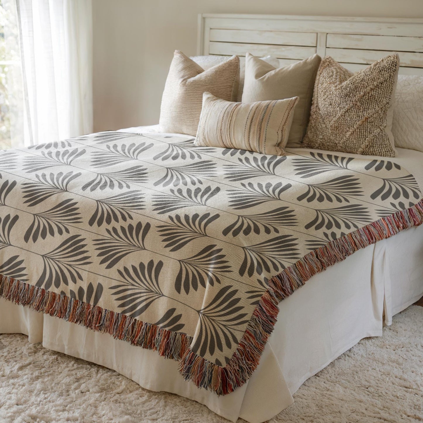 Woven Cotton Blanket – Cozy Throw With Monochromatic Patterned Sofa Accent