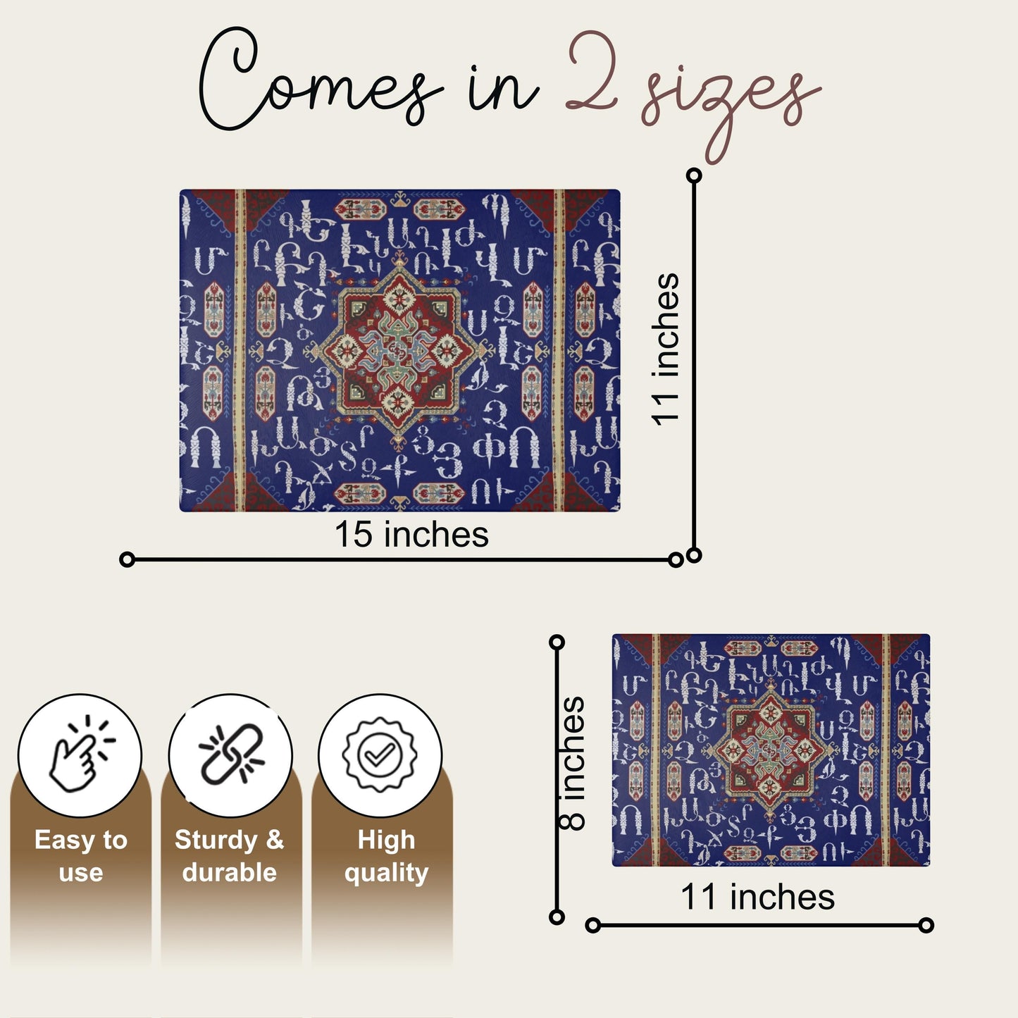Armenian Glass Cutting Board – Blue White Alphabet Kitchen Decor | Tempered Glass, Non Slip