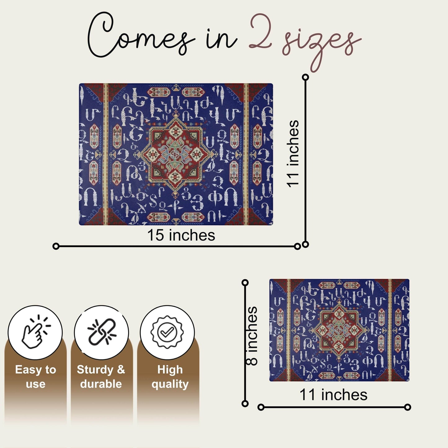 Armenian Glass Cutting Board – Blue White Alphabet Kitchen Decor | Tempered Glass, Non Slip - timelessbohochic.com