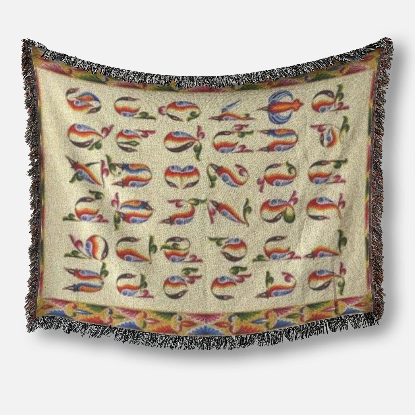 Armenian Alphabet Blanket | Woven Cotton Bedspread - Colorful Couch Throw, Eco Friendly Throw