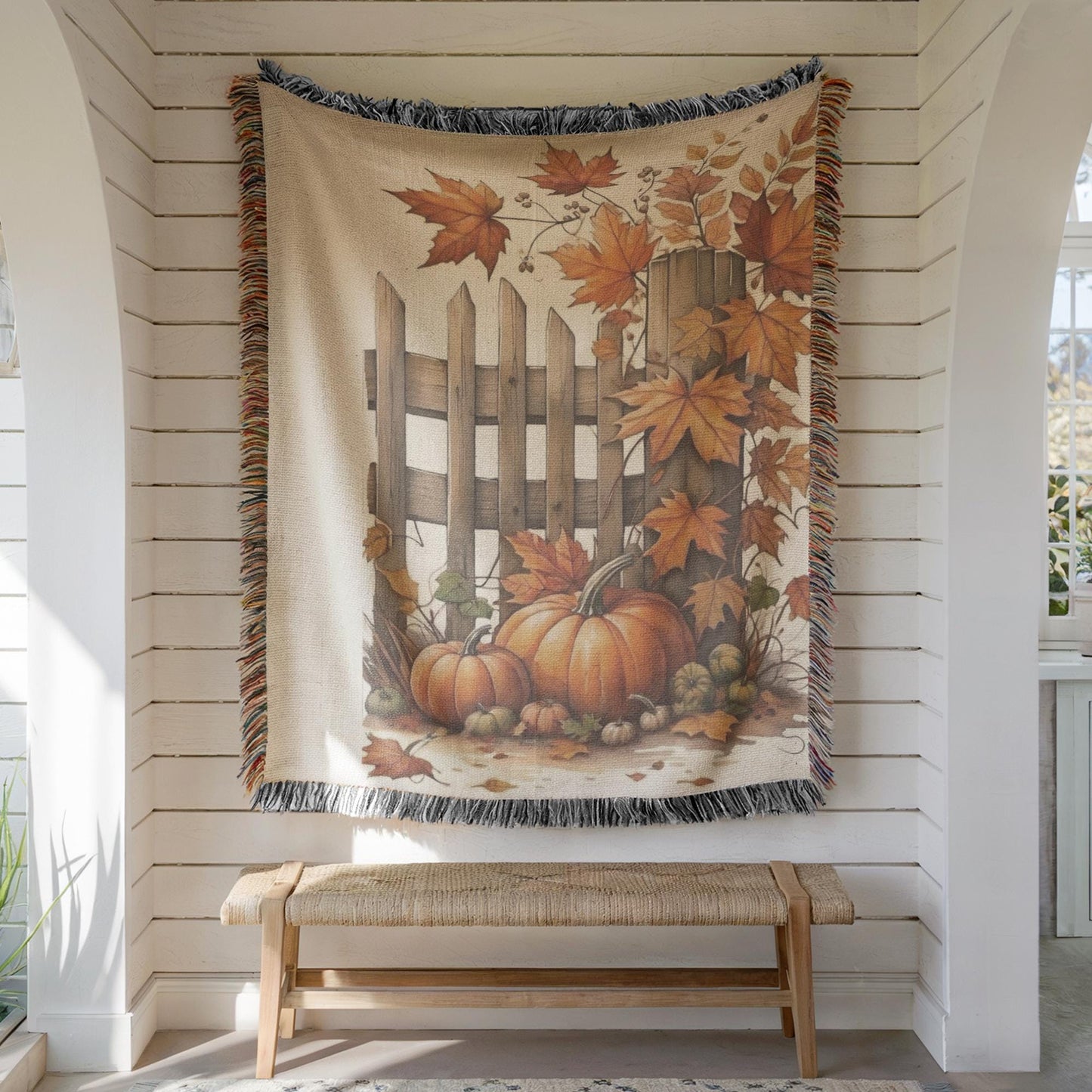 Woven Tapestry, Fall Leaves and Pumpkins Textile Art, Harvest Season Decoration, Fall Home Decor, Autumn Cozy Wall Hanging Thanksgiving Gift