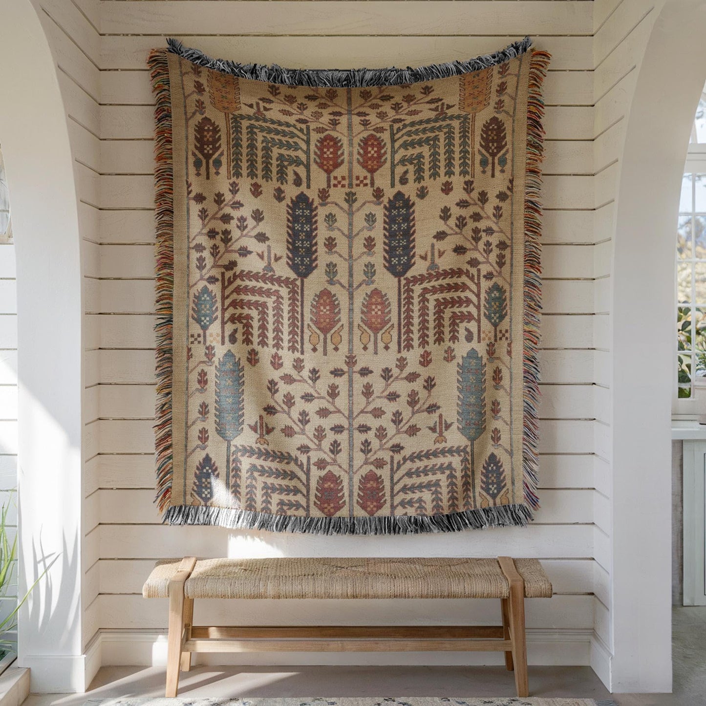 Persian Anatolian Wall Art – Woven Wall Hanging With Ear Of Wheat Symbol Decor