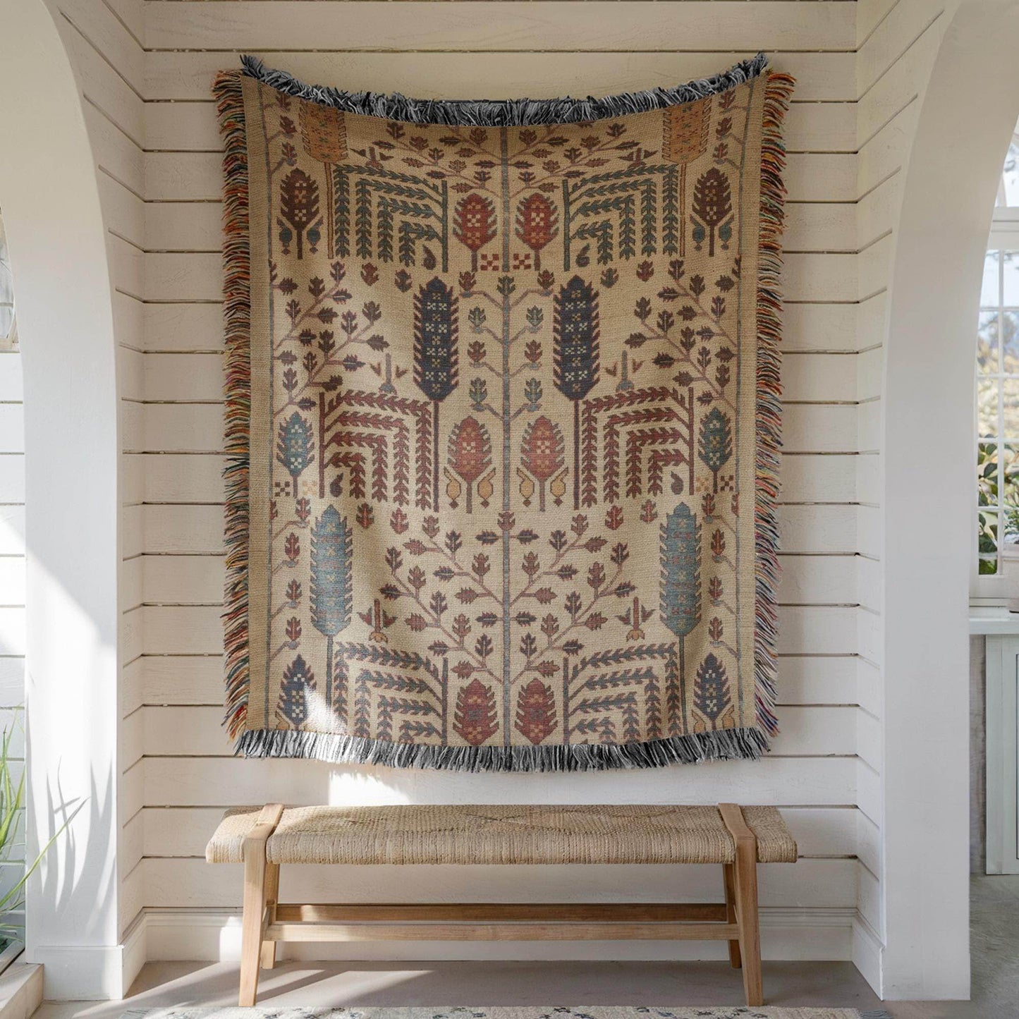 Persian Anatolian Wall Art – Woven Wall Hanging With Ear Of Wheat Symbol Decor - timelessbohochic.com