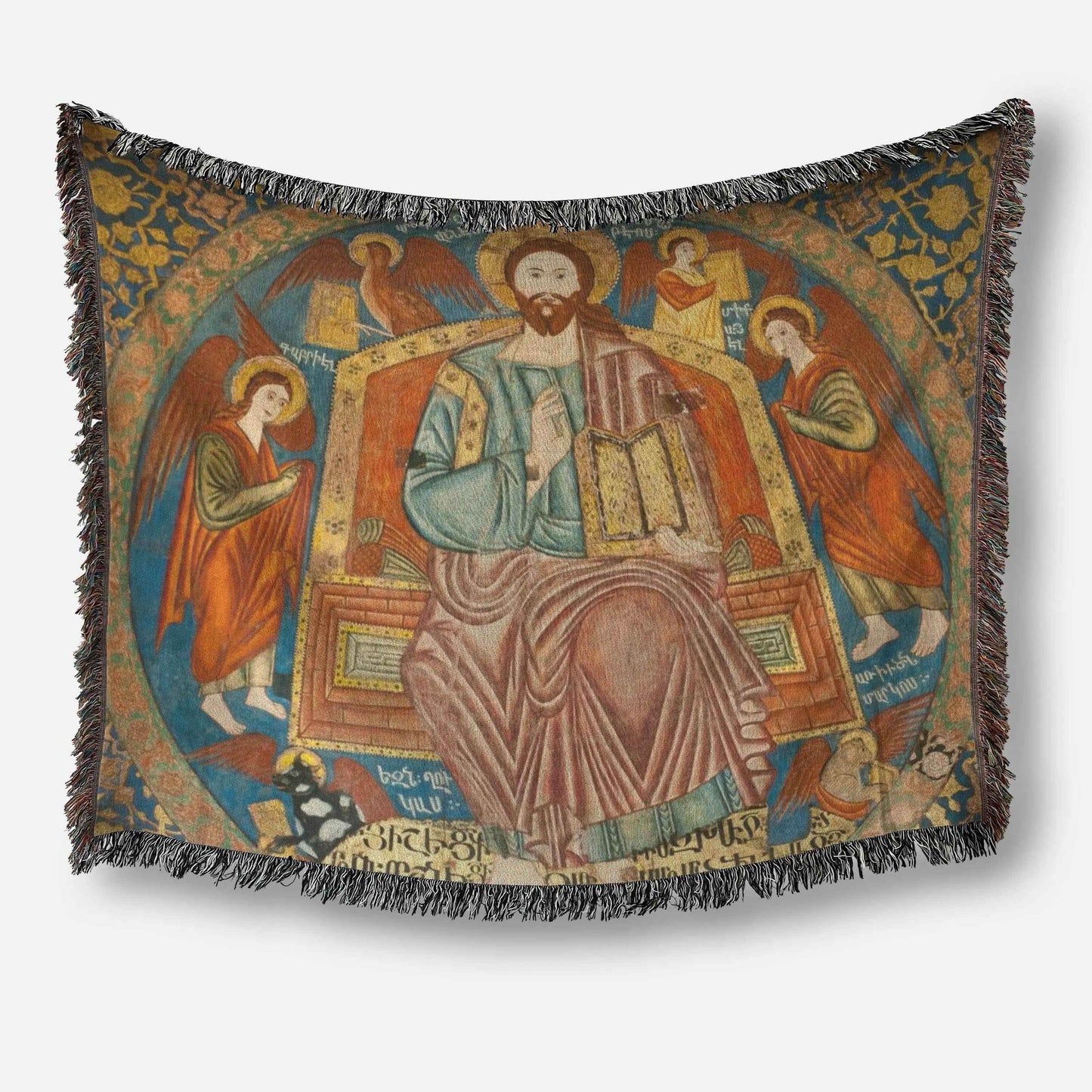 Armenian Cotton Blanket – Woven Miniature Design, Cultural Sofa Throw with Colorful Fringed Edges - timelessbohochic.com