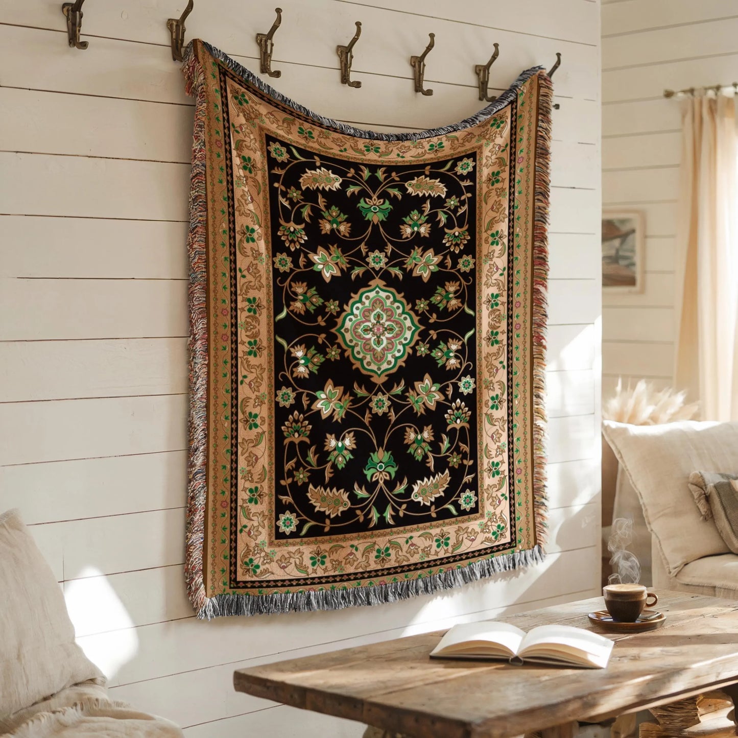 Middle East Woven Blanket – Cozy Kilim Cotton Throw with Fringed Edges