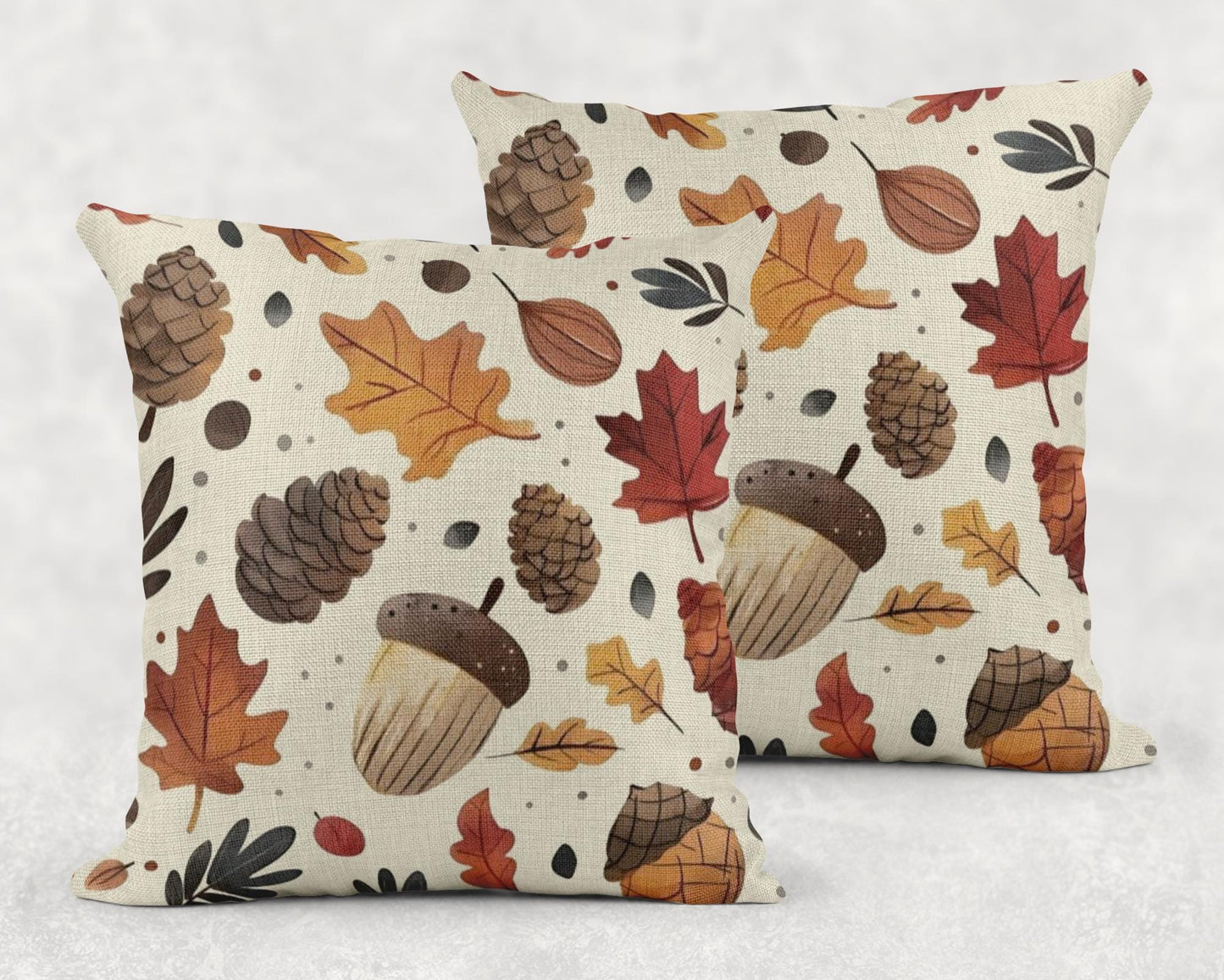Woven Fall Pillow – Autumn Throw Pillow With Acorn Pine Cone Design