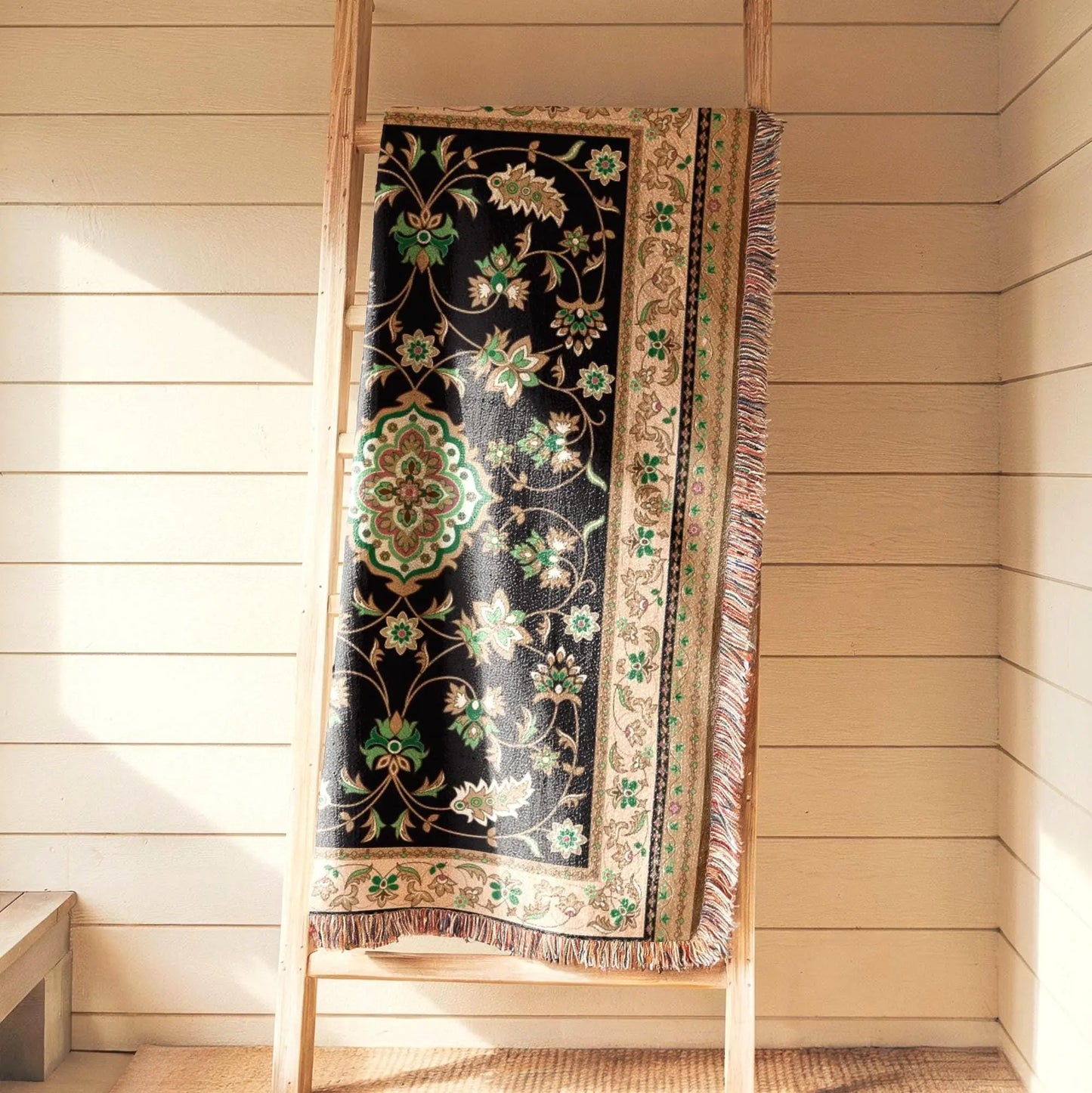 Turkish Rug Throw – Soft Cotton Kilim Blanket With Colorful Fringed Edges