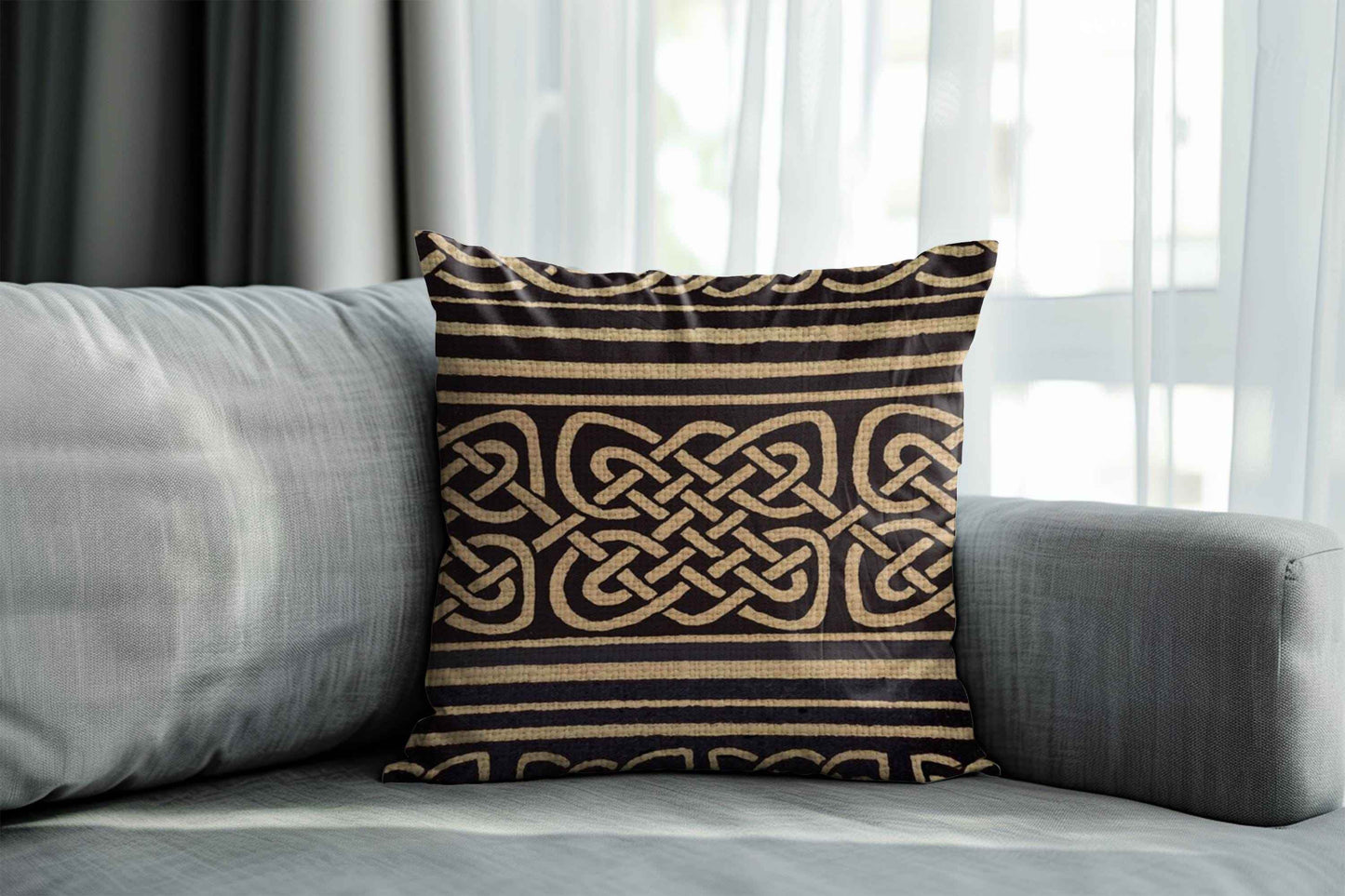 Celtic Knot Throw Pillow – Rustic Irish Home Decor | Cozy Woven Cushion - timelessbohochic.com