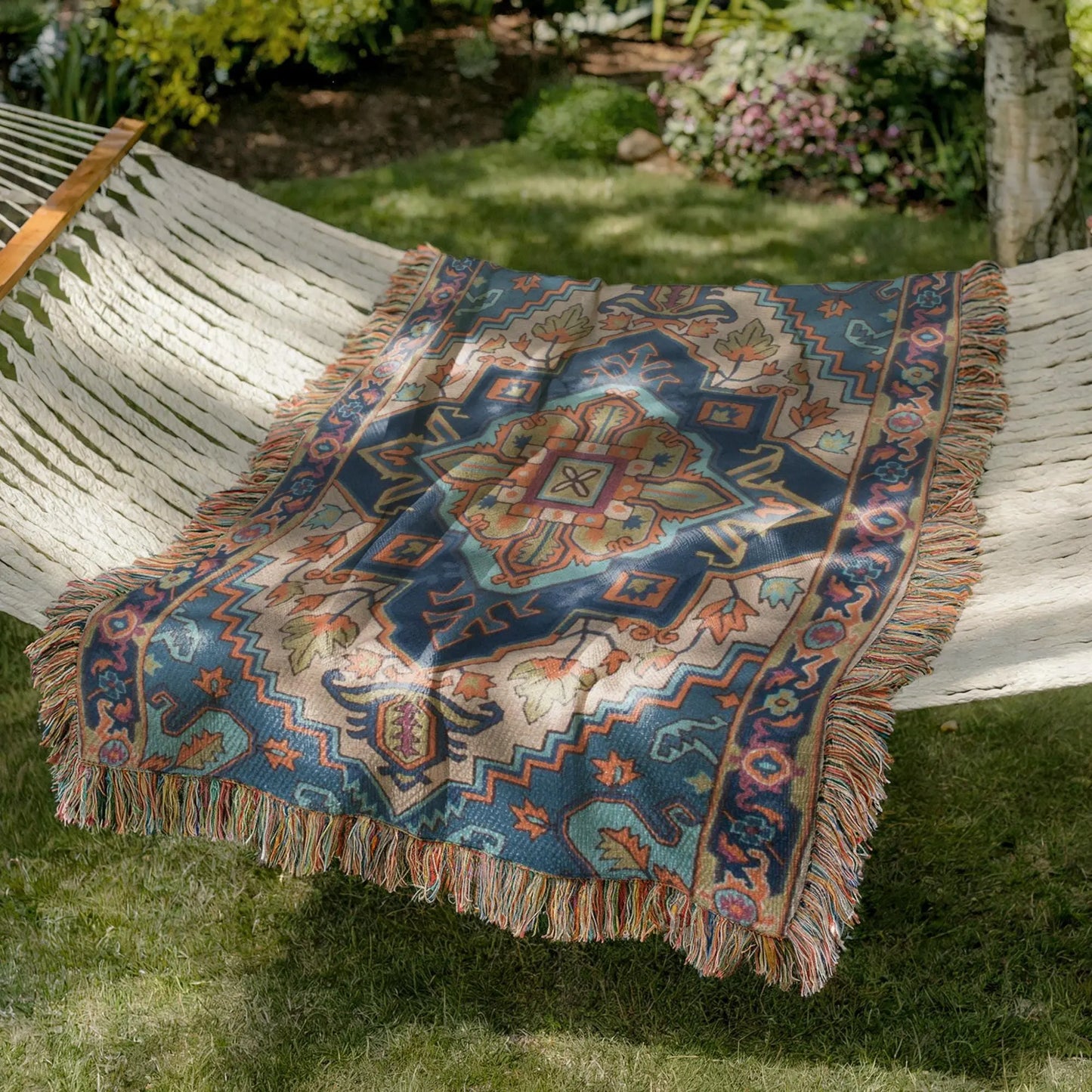 Bohemian Woven Blanket – Persian Rug Throw | Boho Tapestry Travel Throw