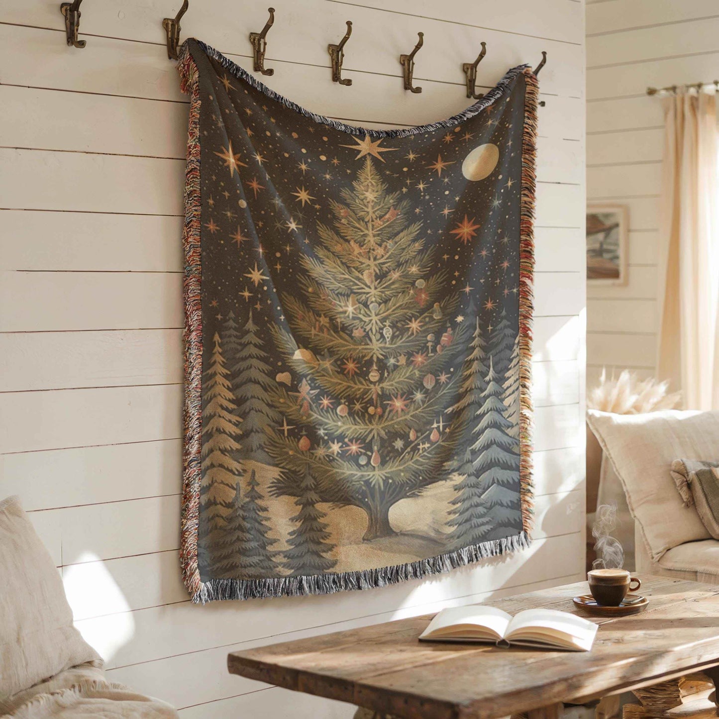 Christmas Tapestry Wall Hanging - Festive Forest Decor Woven Cotton Blanket - timelessbohochic.com