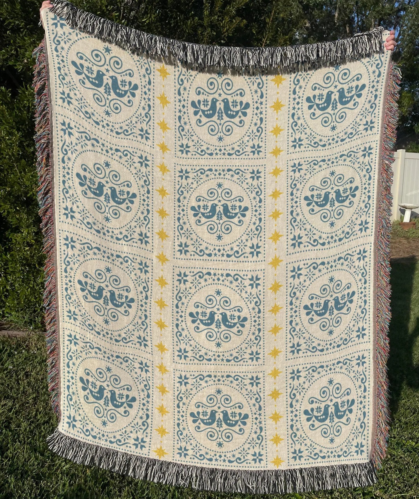 Cotton Woven Blanket | Scandinavian Throw With Colorful Fringed Edges