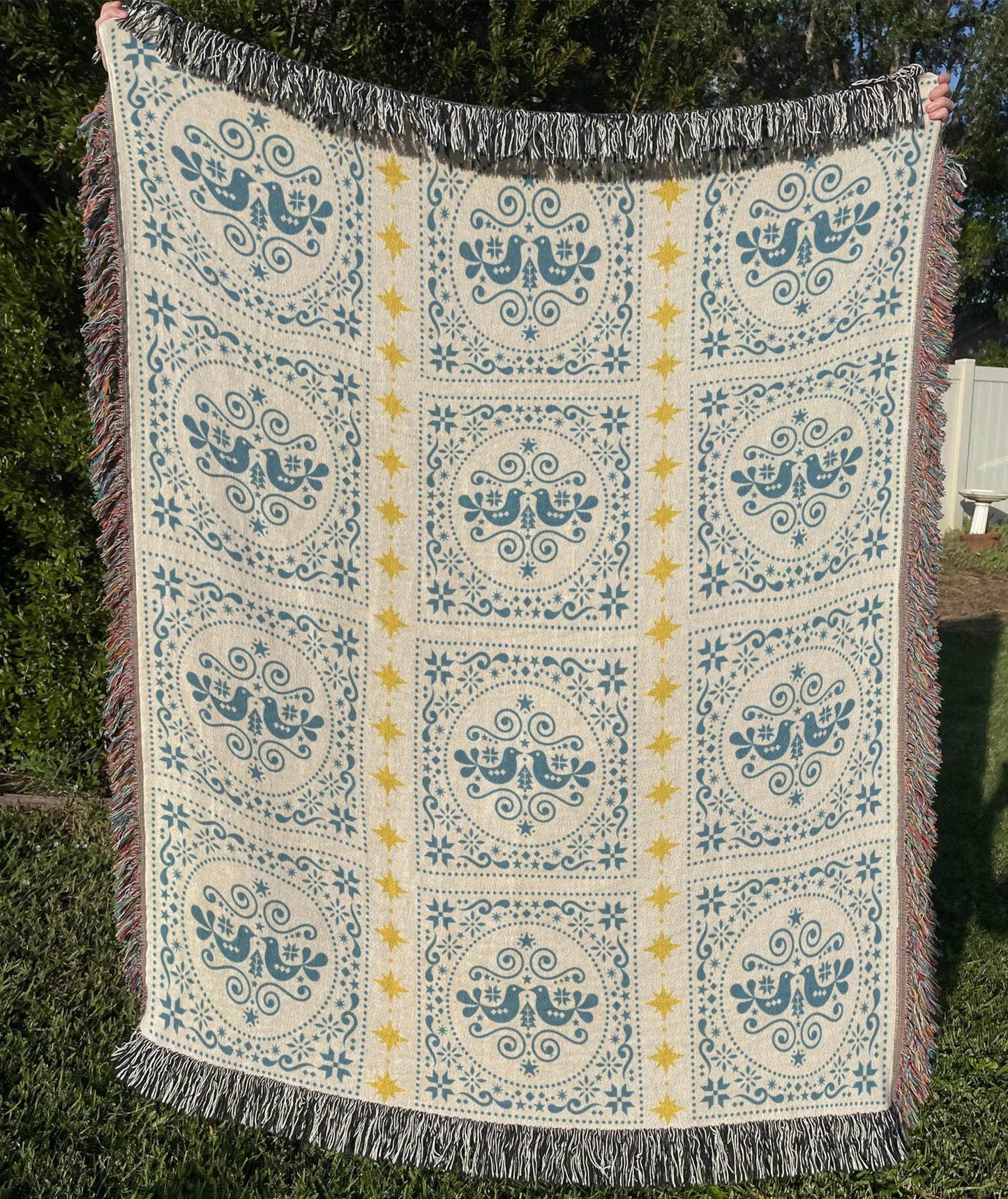 Cotton Woven Blanket | Scandinavian Throw With Colorful Fringed Edges - timelessbohochic.com