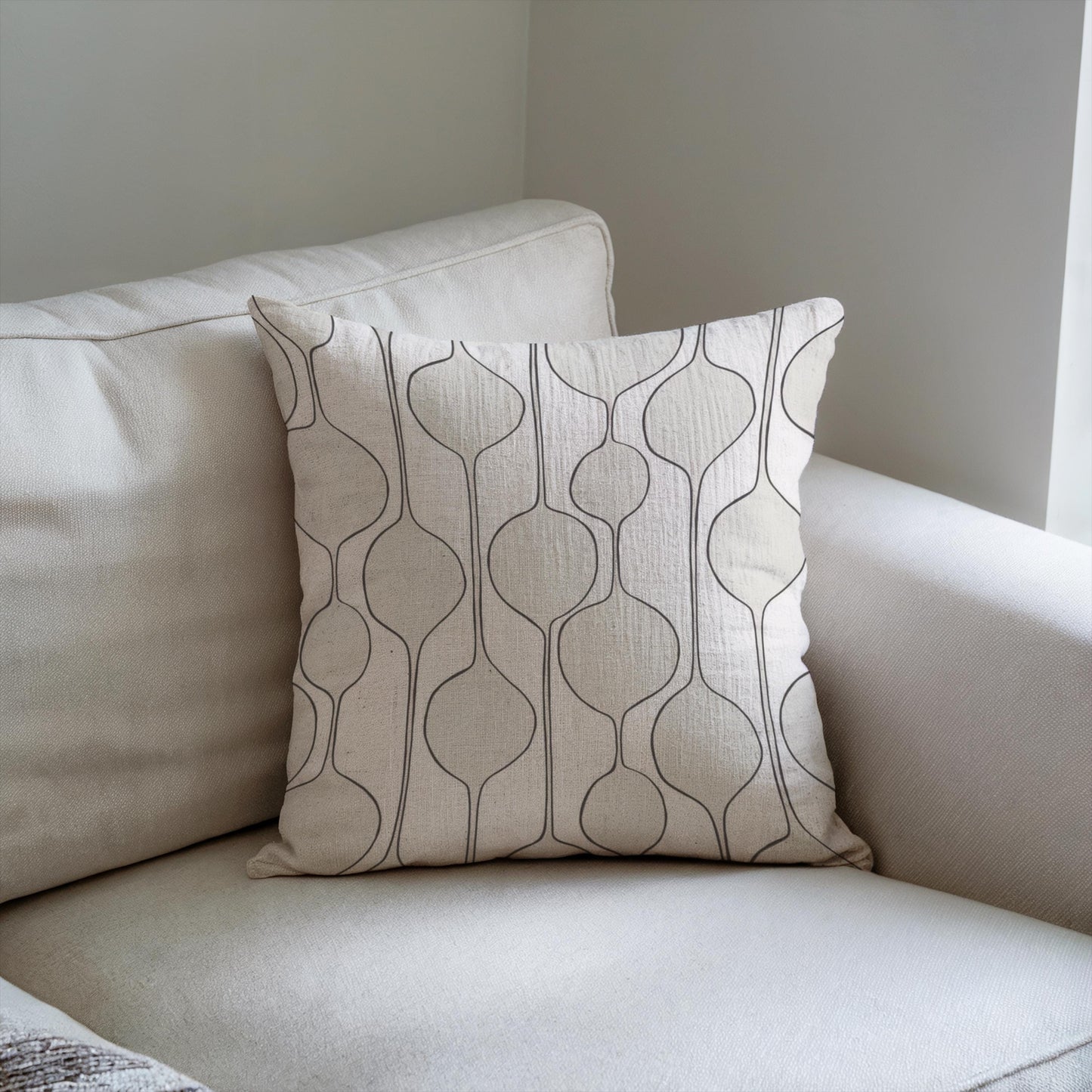 Mid Century Pillow - Woven Throw Pillow With Minimalist Baubles Design | Scandi Home Decor