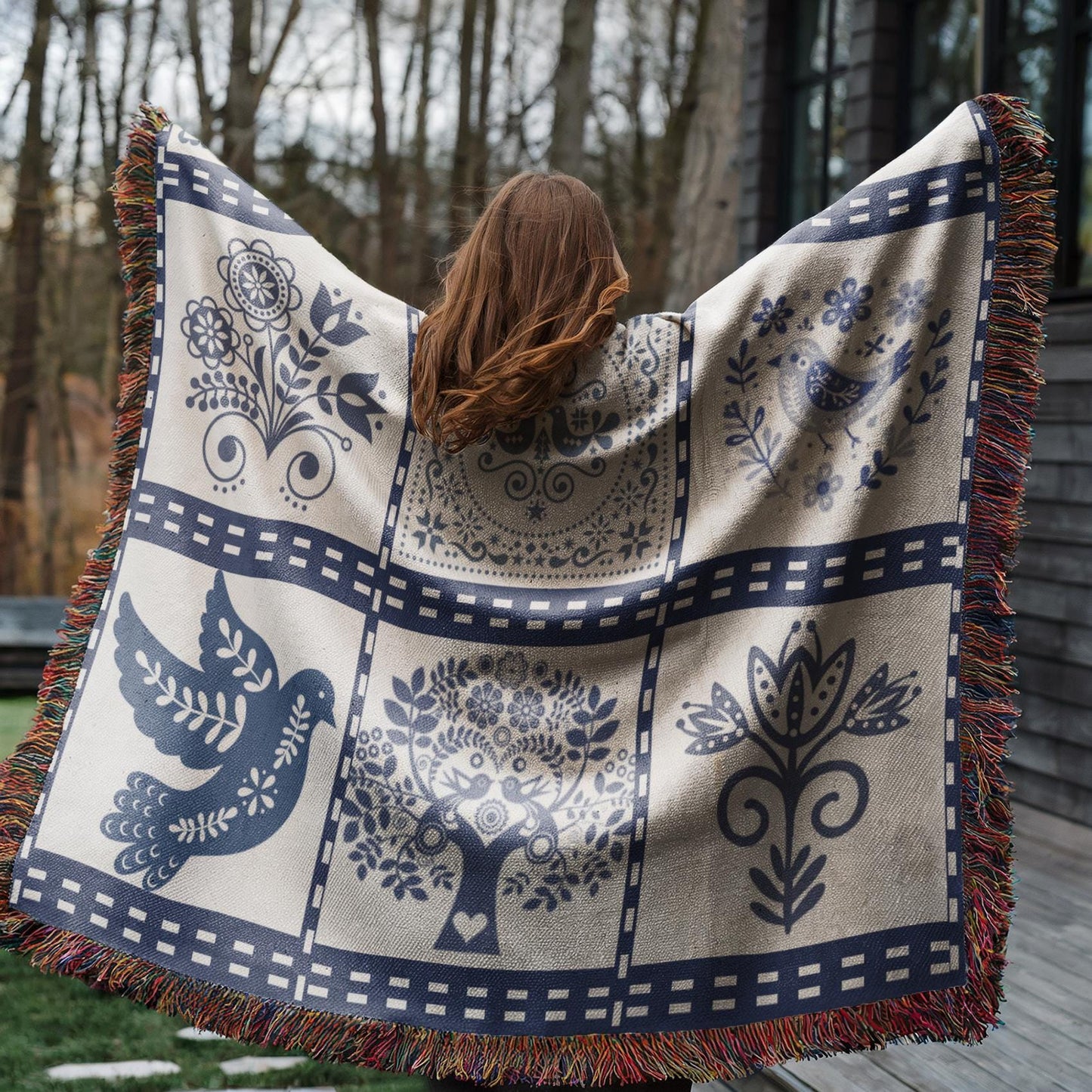 Scandi Blue Quilt Throw – Personalized Cotton Lap Blanket | Cozy Woven Scandinavian Style
