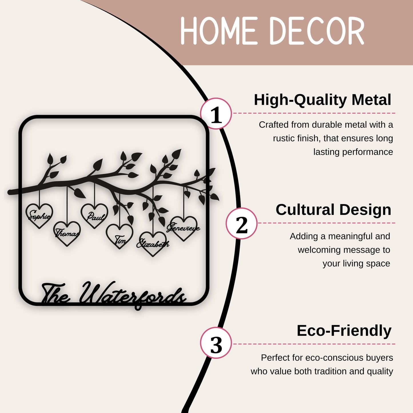 Personalized Family Tree Sign - Custom Metal Front Door Plaque | Durable Steel Wall Decor