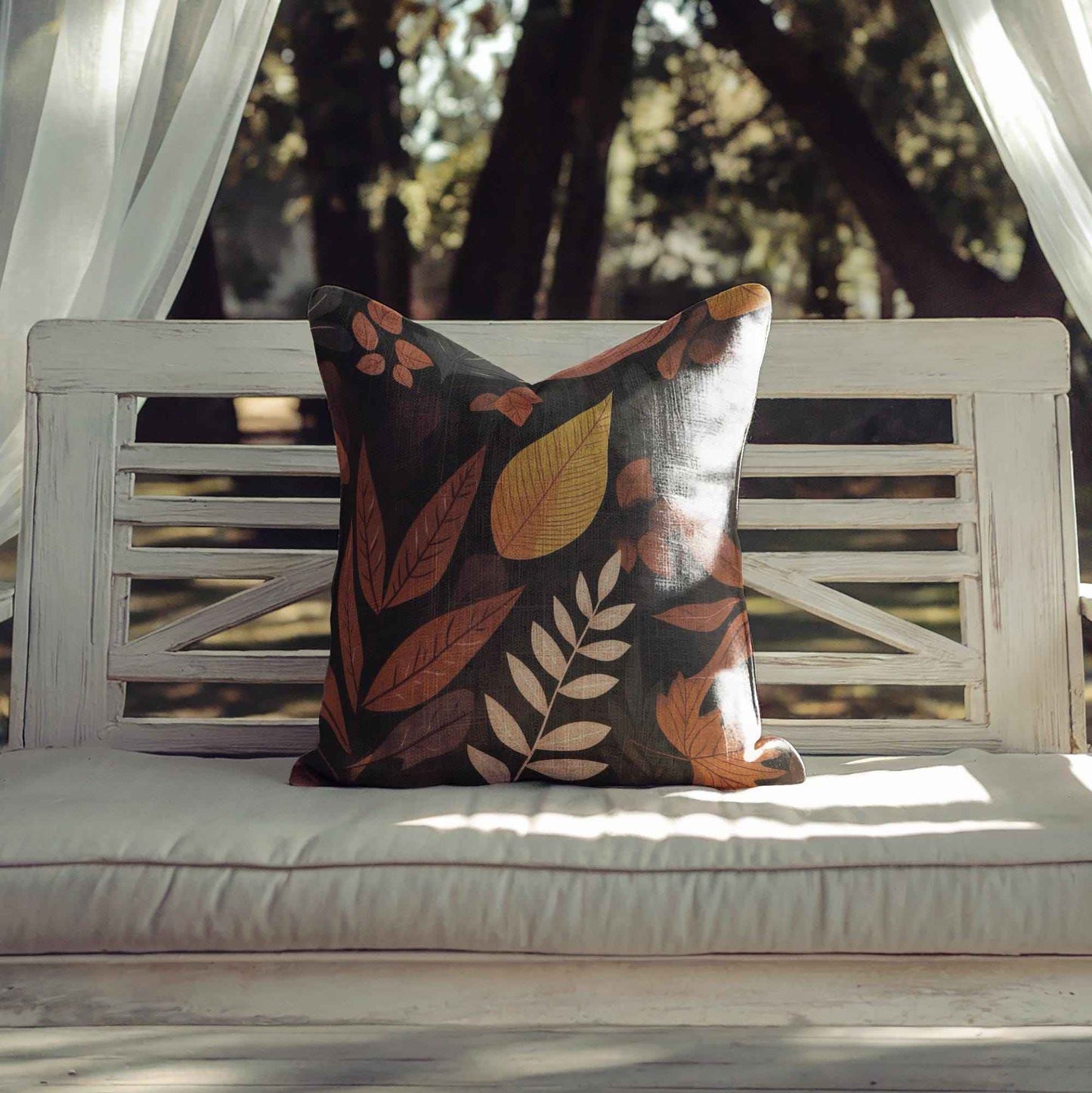 Leaf Print Pillow Cover - Rustic Fall Throw Pillow | Woven Cotton Cushion 17x18"