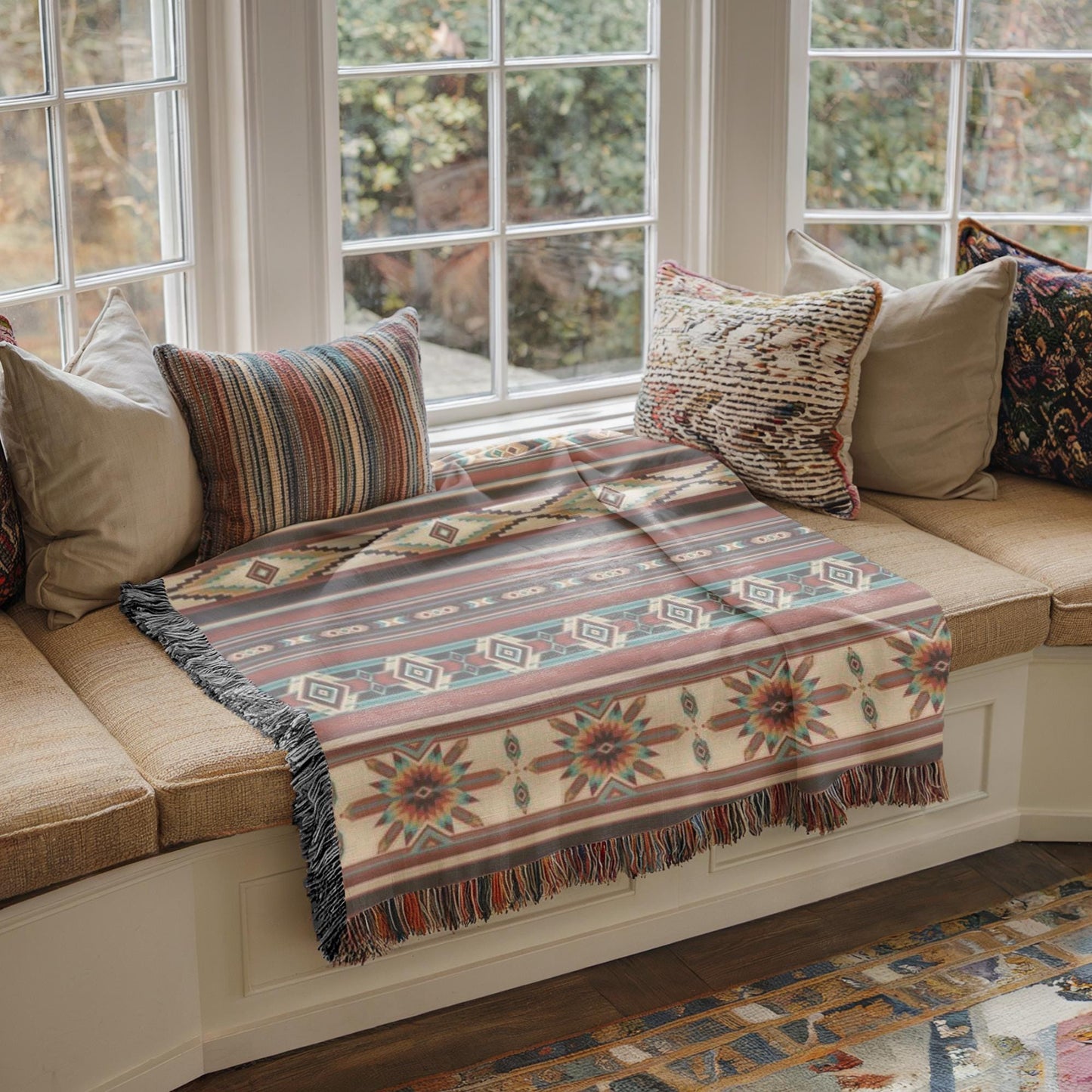 Living-room Blanket, Navajo Pattern Throw, Southwestern Design Couch Cover, Native American Sofa Blanket, Ethnic Room Decor, Tribal Decor,