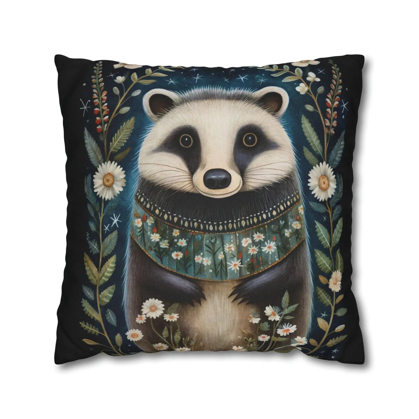 Folk Art Pillow – Nordic Decor Double-Sided Cover with Woodland Animal Design