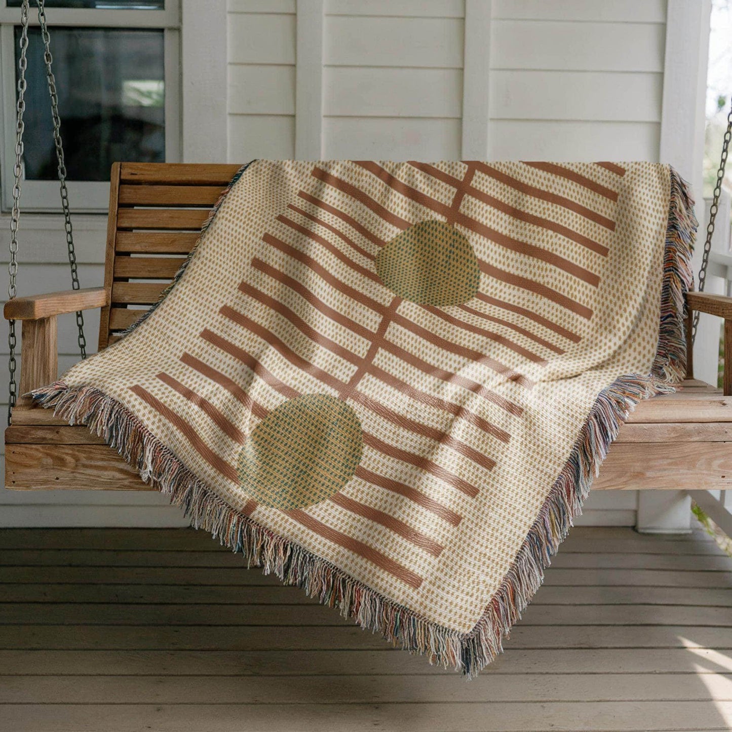 Woven Cotton Throw Blanket - Rustic Stripes Design with Fringed Edges for Cozy Living - timelessbohochic.com