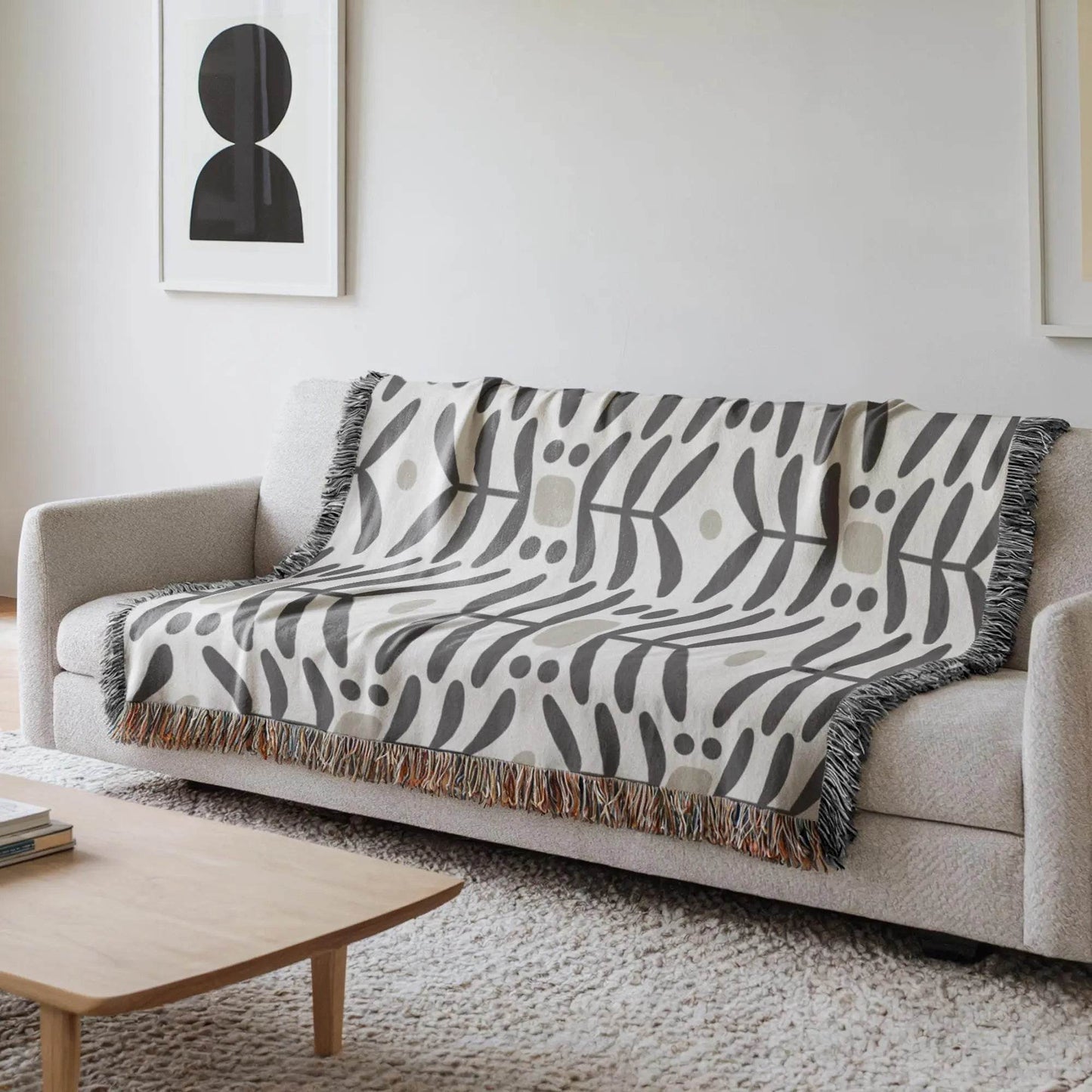 Woven Blanket Throw - Cozy Mid Century Modern Scandi Nordic Floral Home Decor Accent - timelessbohochic.com