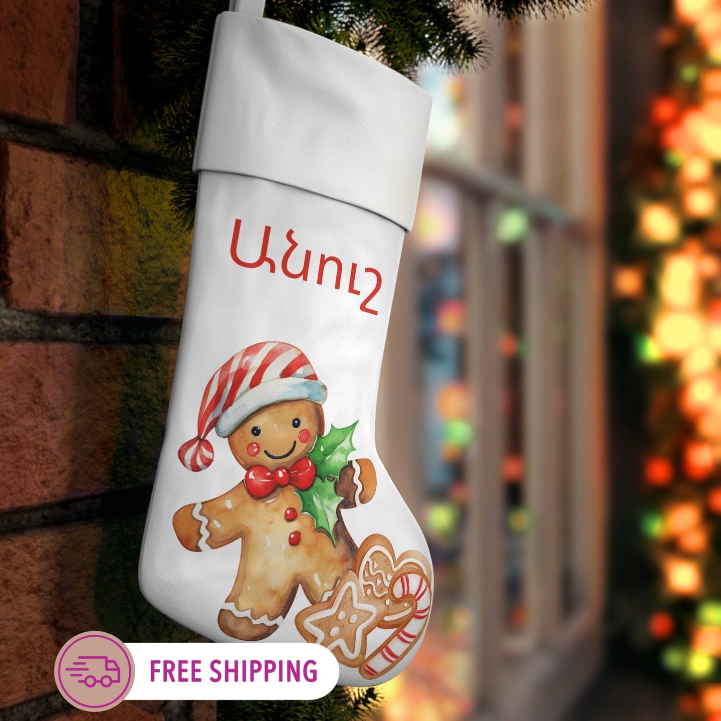 Personalized Christmas Stocking – Custom Holiday Stocking with Cookie Design, Name & Color