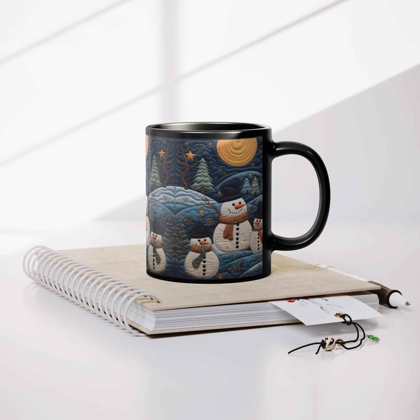 Celestial Black Mug – 11oz Winter Coffee Cup | Black Ceramic, Microwave Safe - timelessbohochic.com
