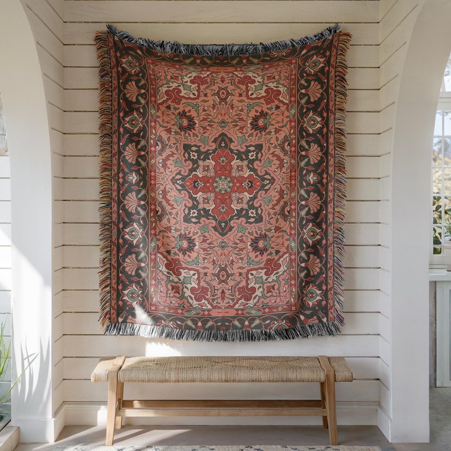 Cotton Wall Hanging – Turkish Rug Tapestry with Anatolian Carpet Design | Boho Home Decor