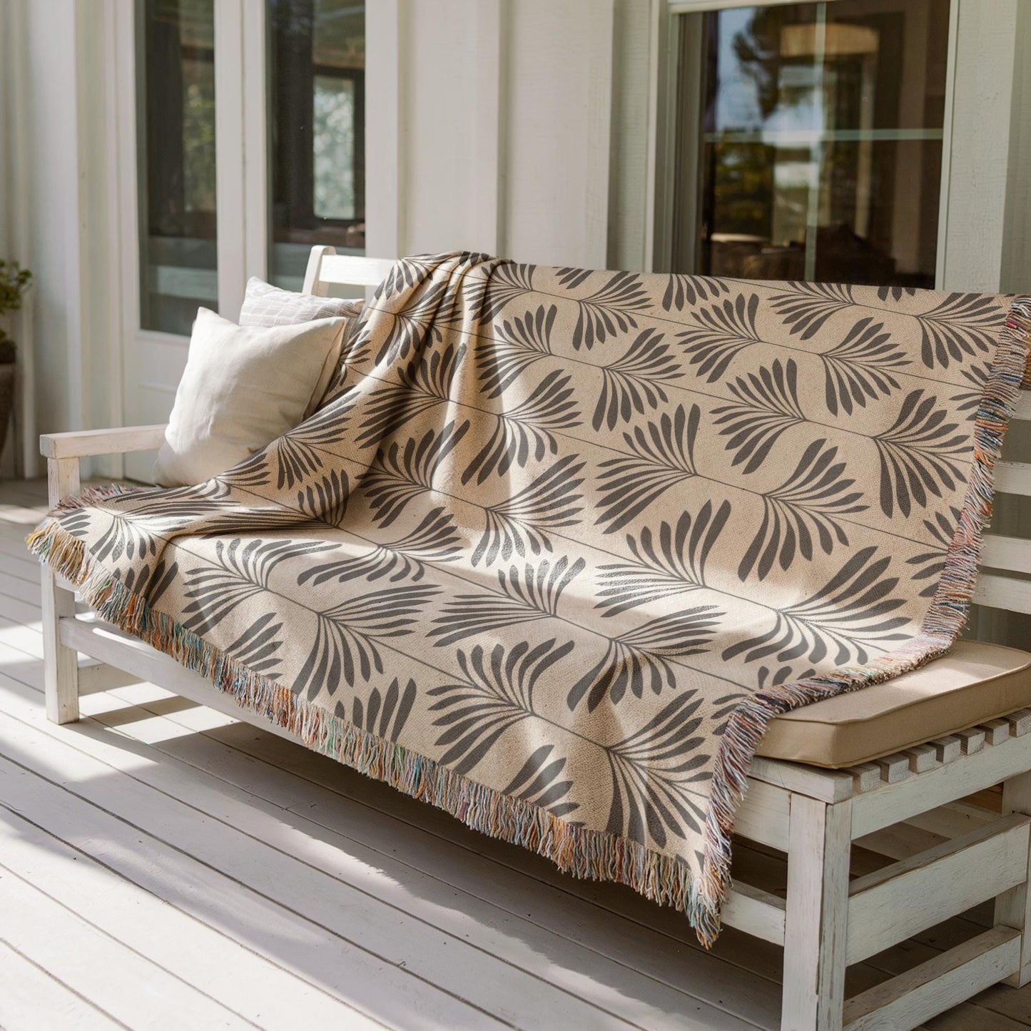 Cotton Throw Blanket – Woven Tapestry With Fringed Edge | Soft Sofa Cover, Neutral Home Accent